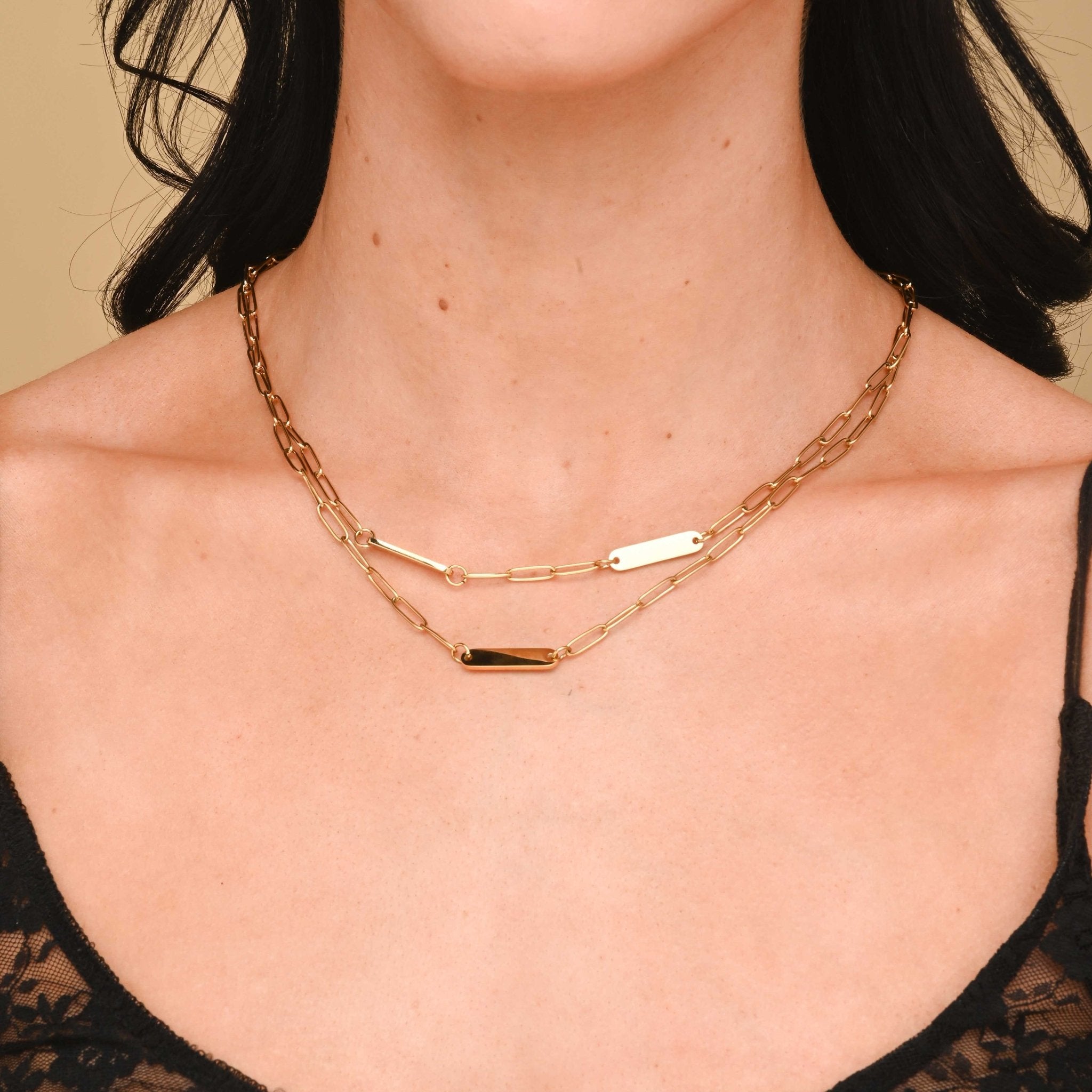 1 Bar Paper link Engraved Necklace - Camile & Stone