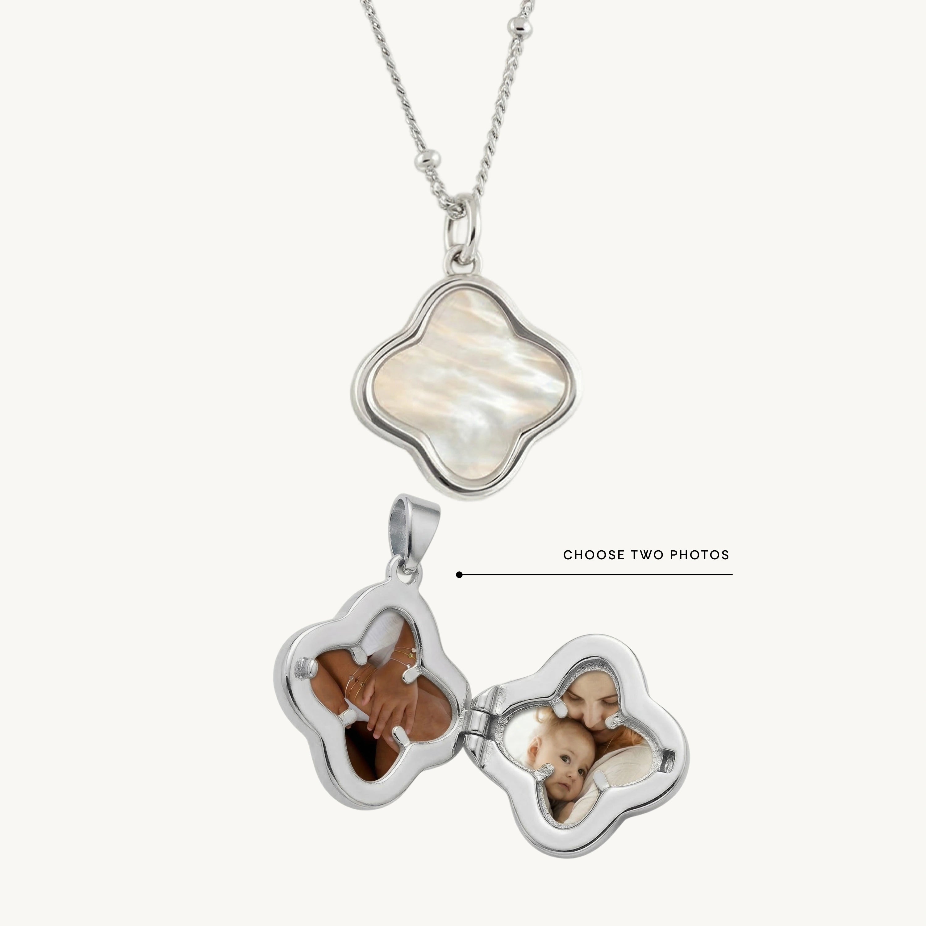 Clover MOP Photo Locket Necklace