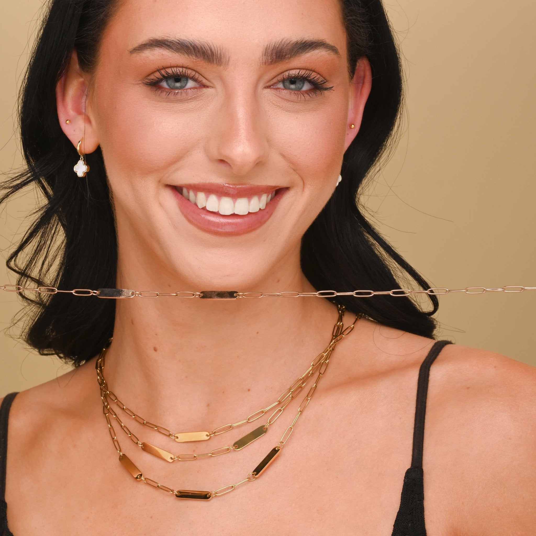 2 Bar Paper link Engraved Necklace - Camile & Stone