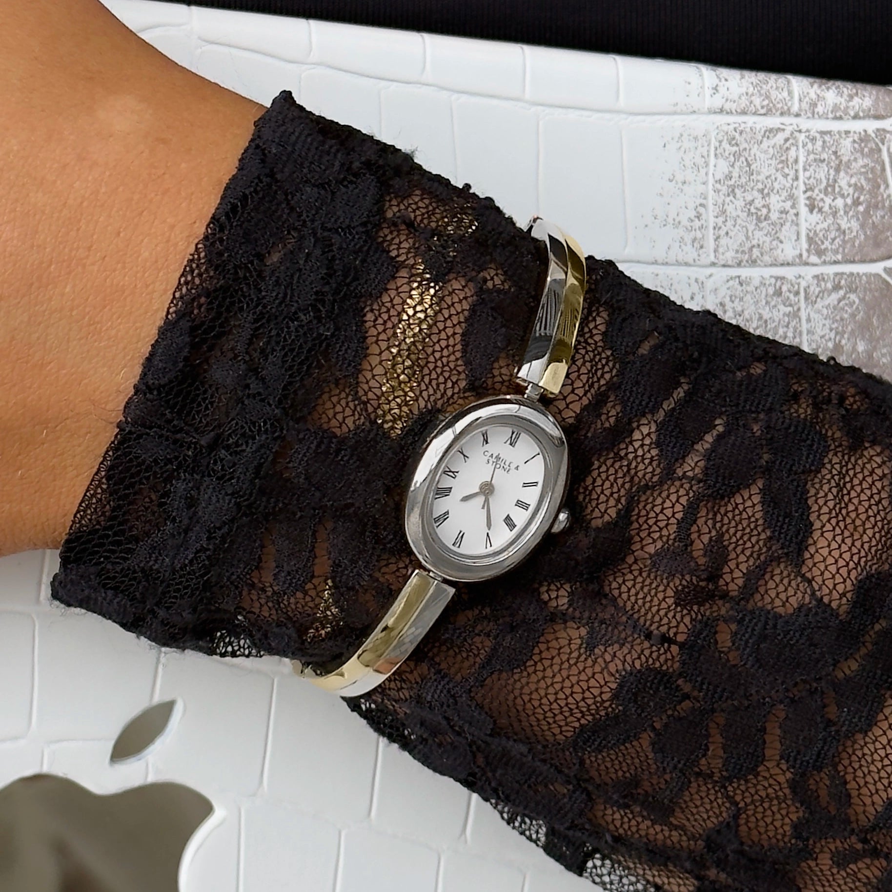 Audrey Two-Tone Oval Watch | Silver