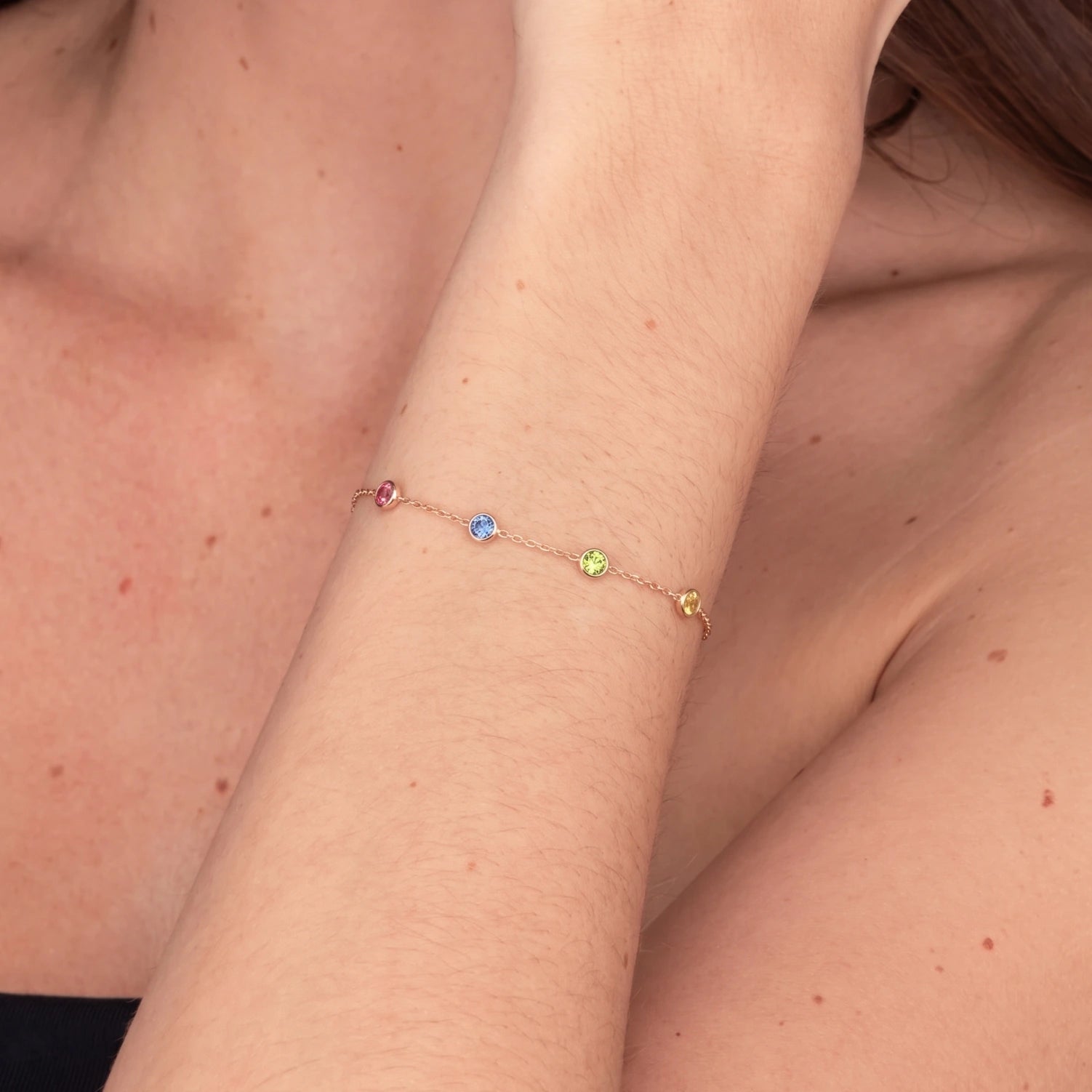 The Multi Birthstone Chain Bracelet Gold