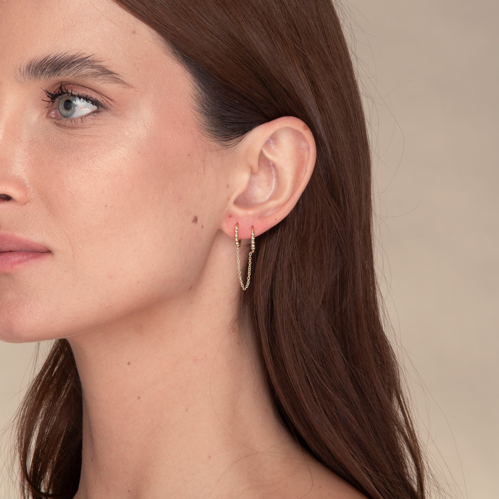 Ball Dangling Chain Huggie Earrings - Camile & Stone