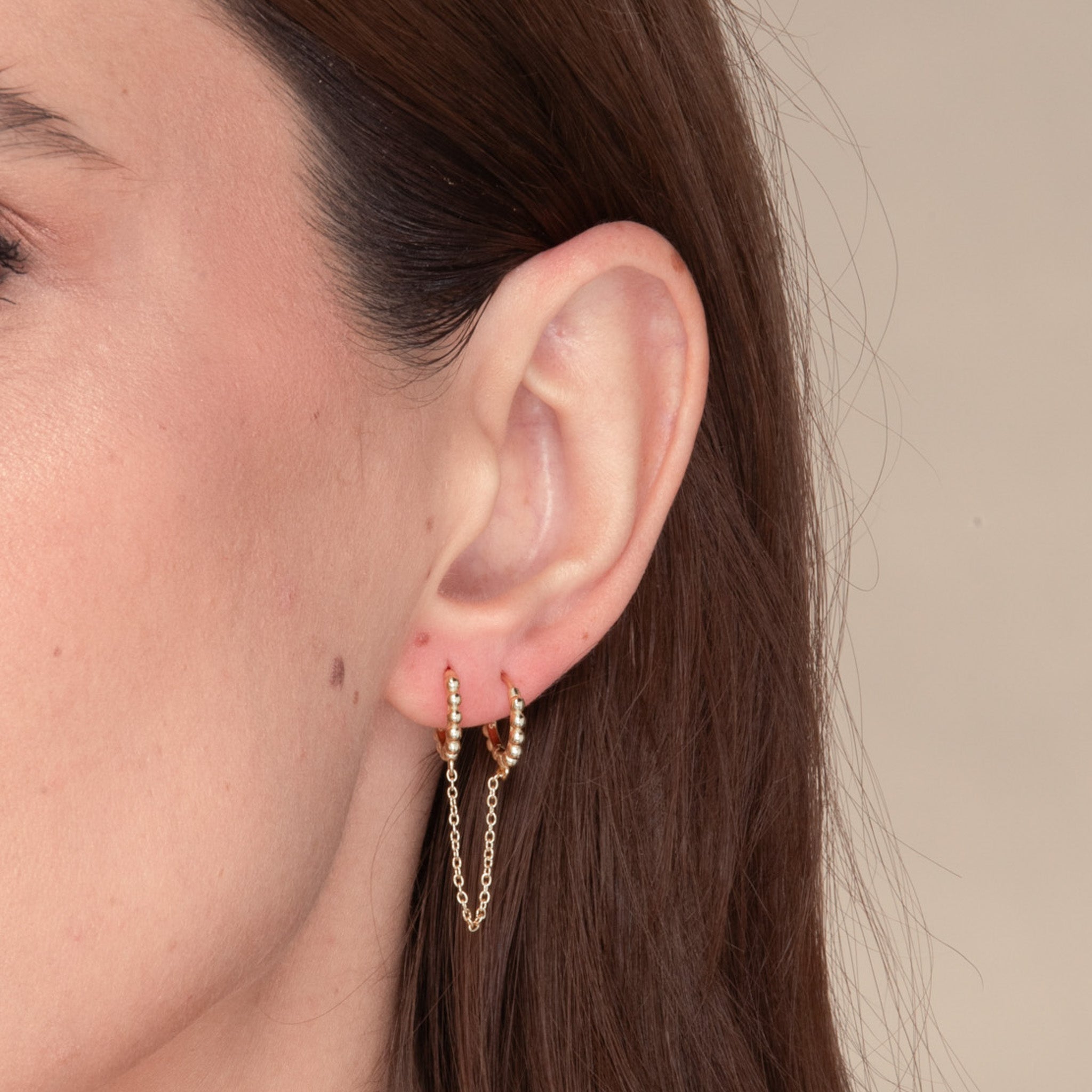 Ball Dangling Chain Huggie Earrings - Camile & Stone