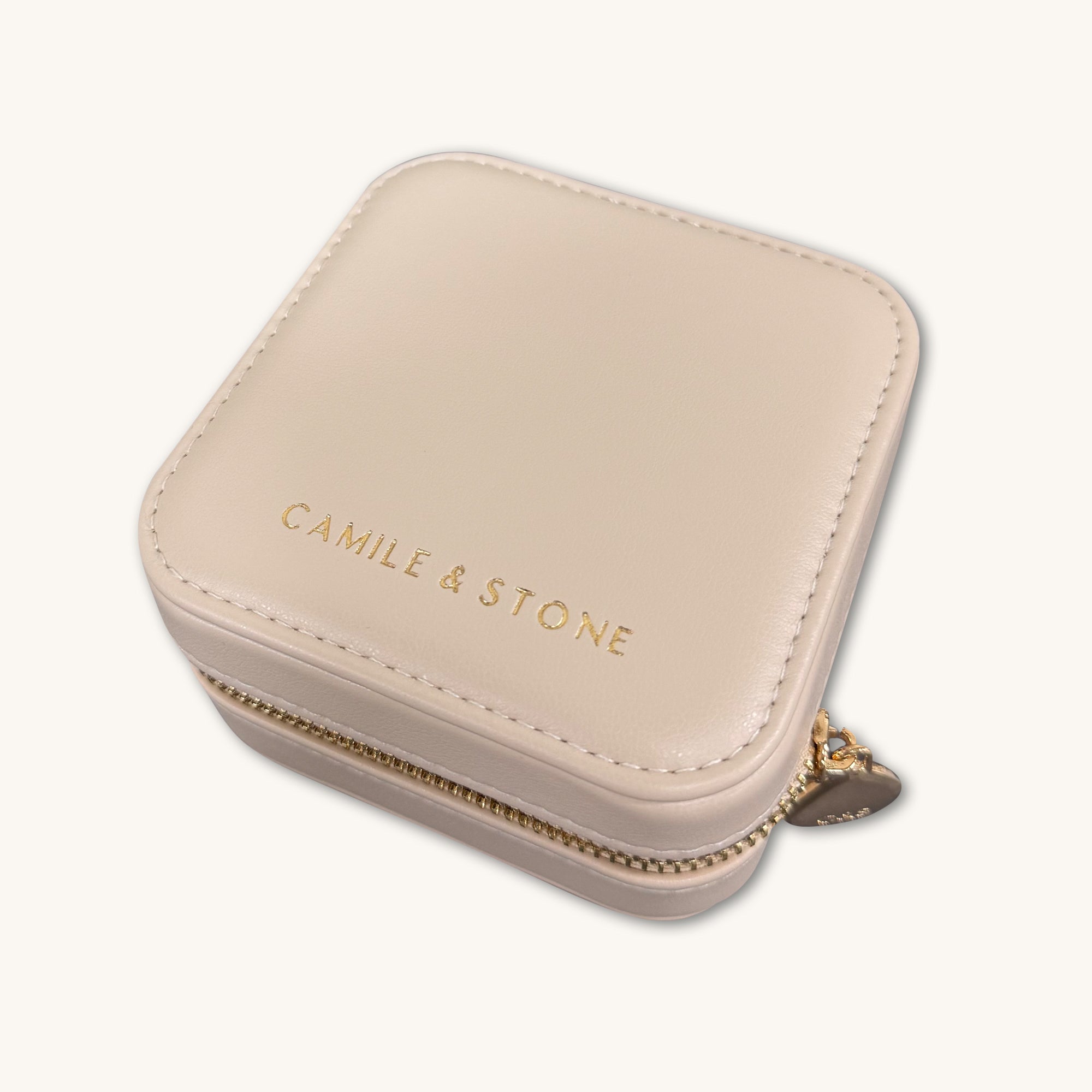 Beige Pebble Velvet Leather Jewellery Travel Case - Camile & Stone