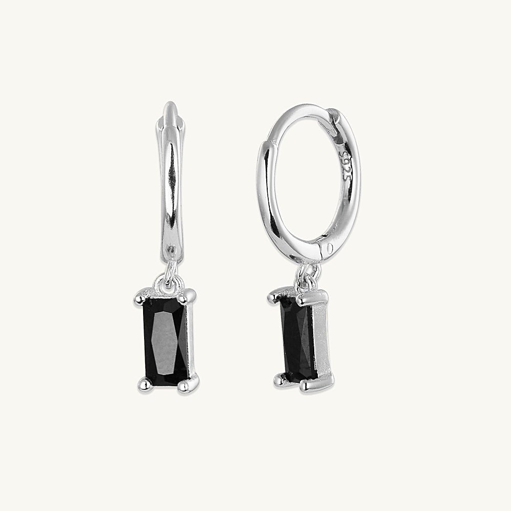 Black Baguette Hoop Earrings - Camile & Stone