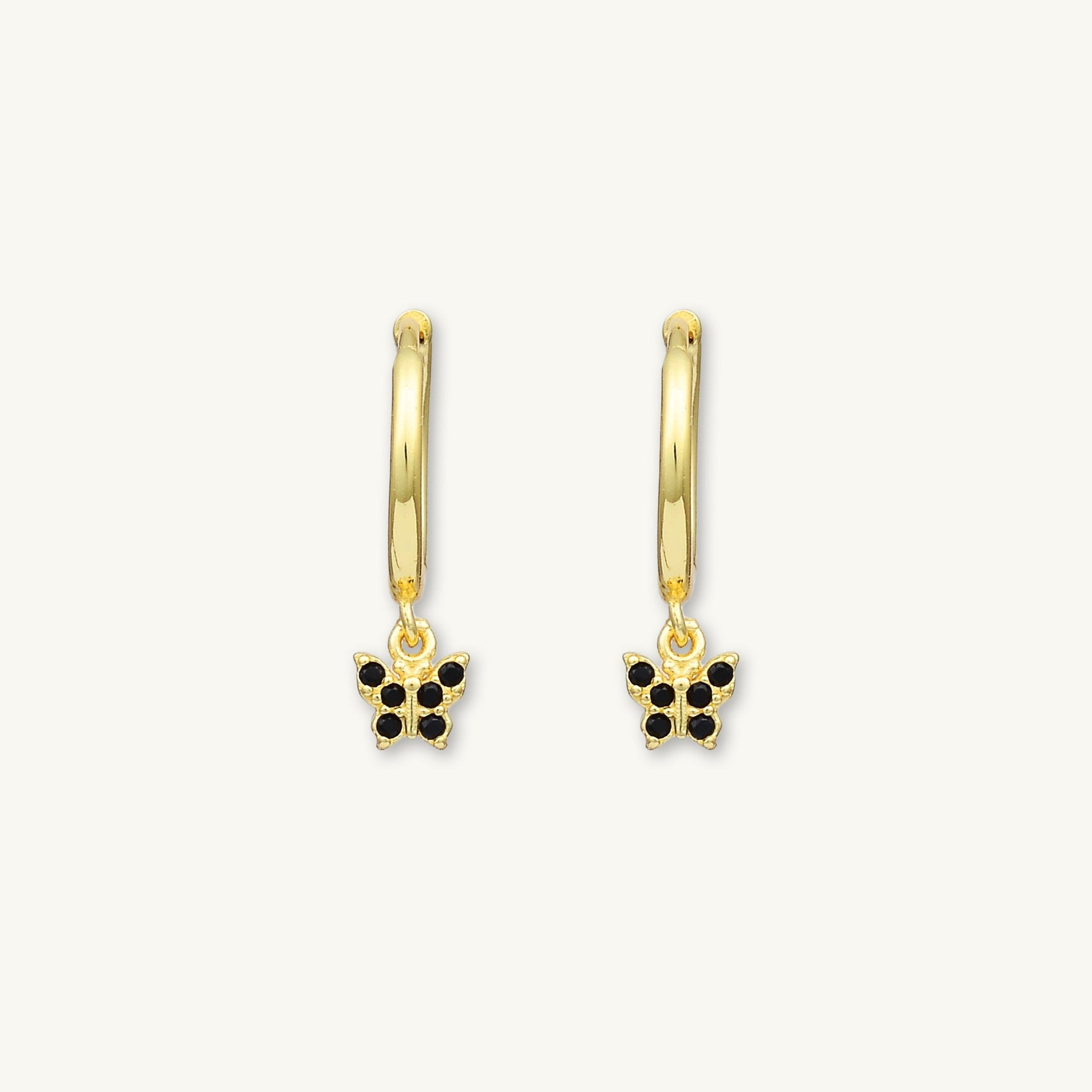 Black Butterfly Zirconia Drop Huggie Earrings - Camile & Stone