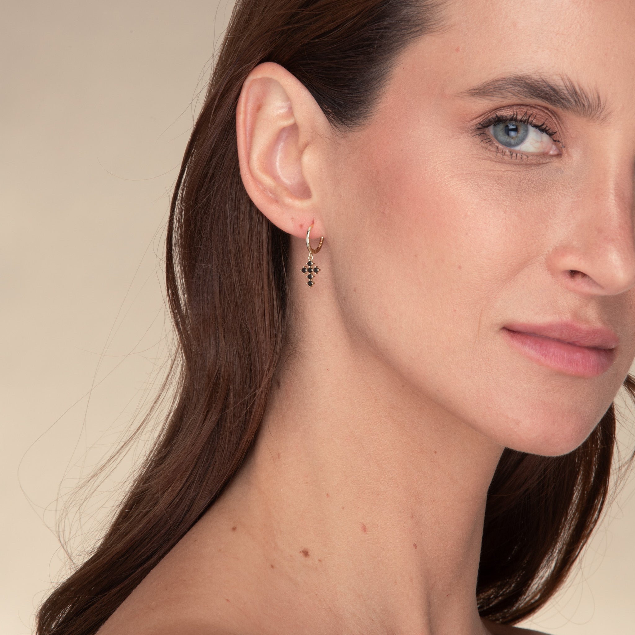 Black Cross Zirconia Huggie Earrings - Camile & Stone