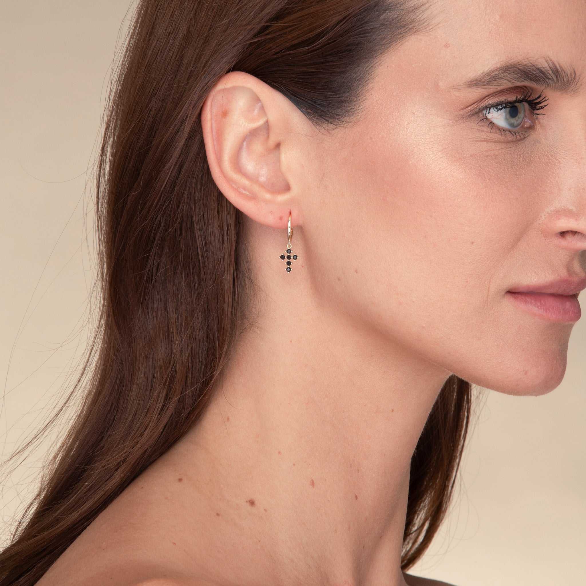 Black Cross Zirconia Huggie Earrings - Camile & Stone