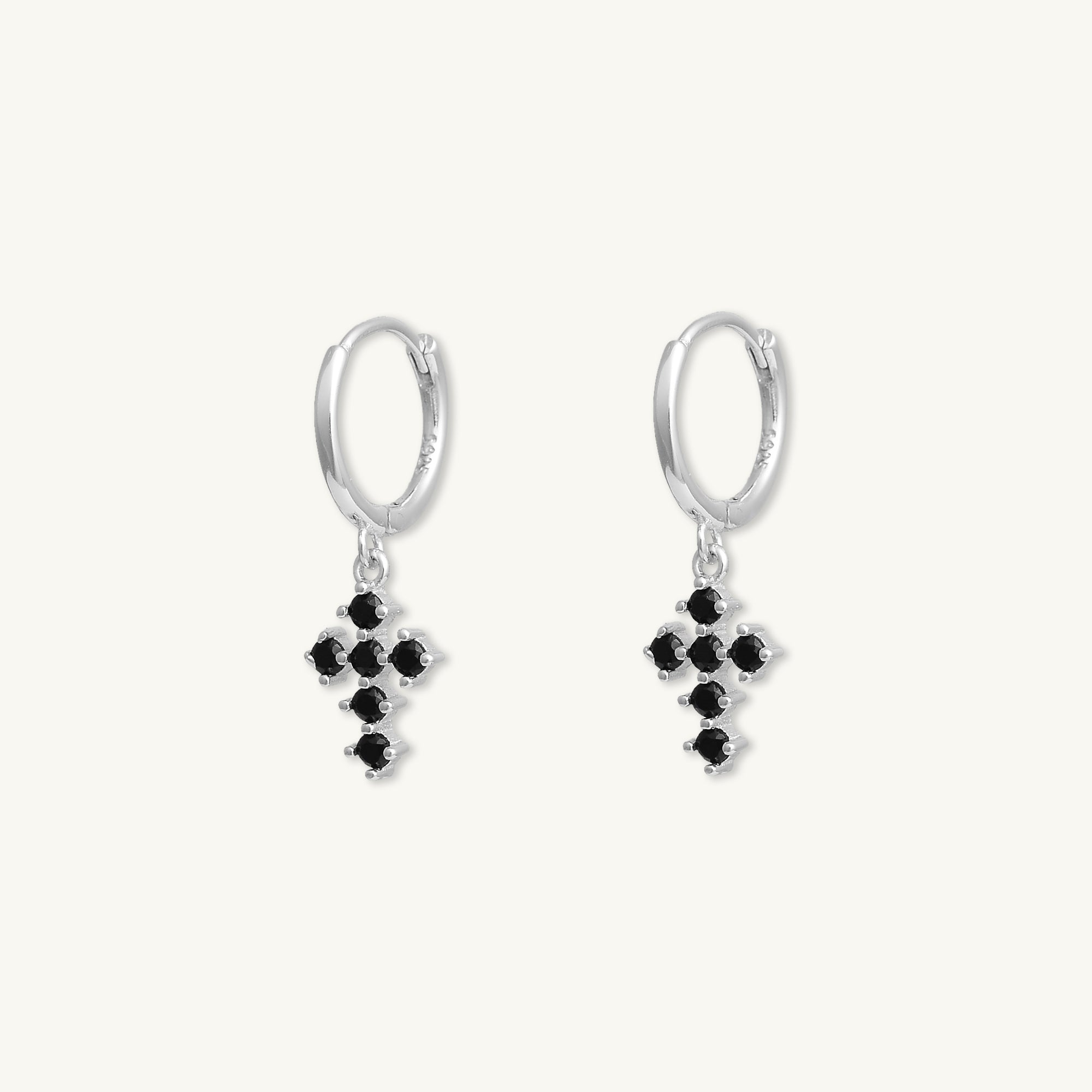 Black Cross Zirconia Huggie Earrings - Camile & Stone