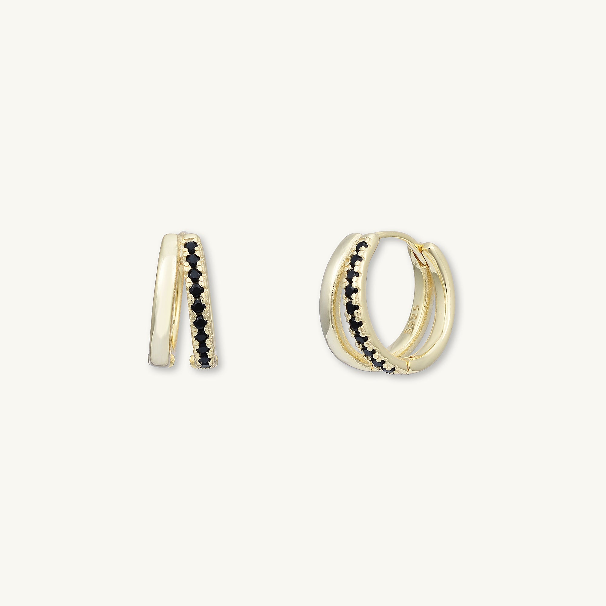 Black Double Zirconia Huggie Hoop Earrings - Camile & Stone