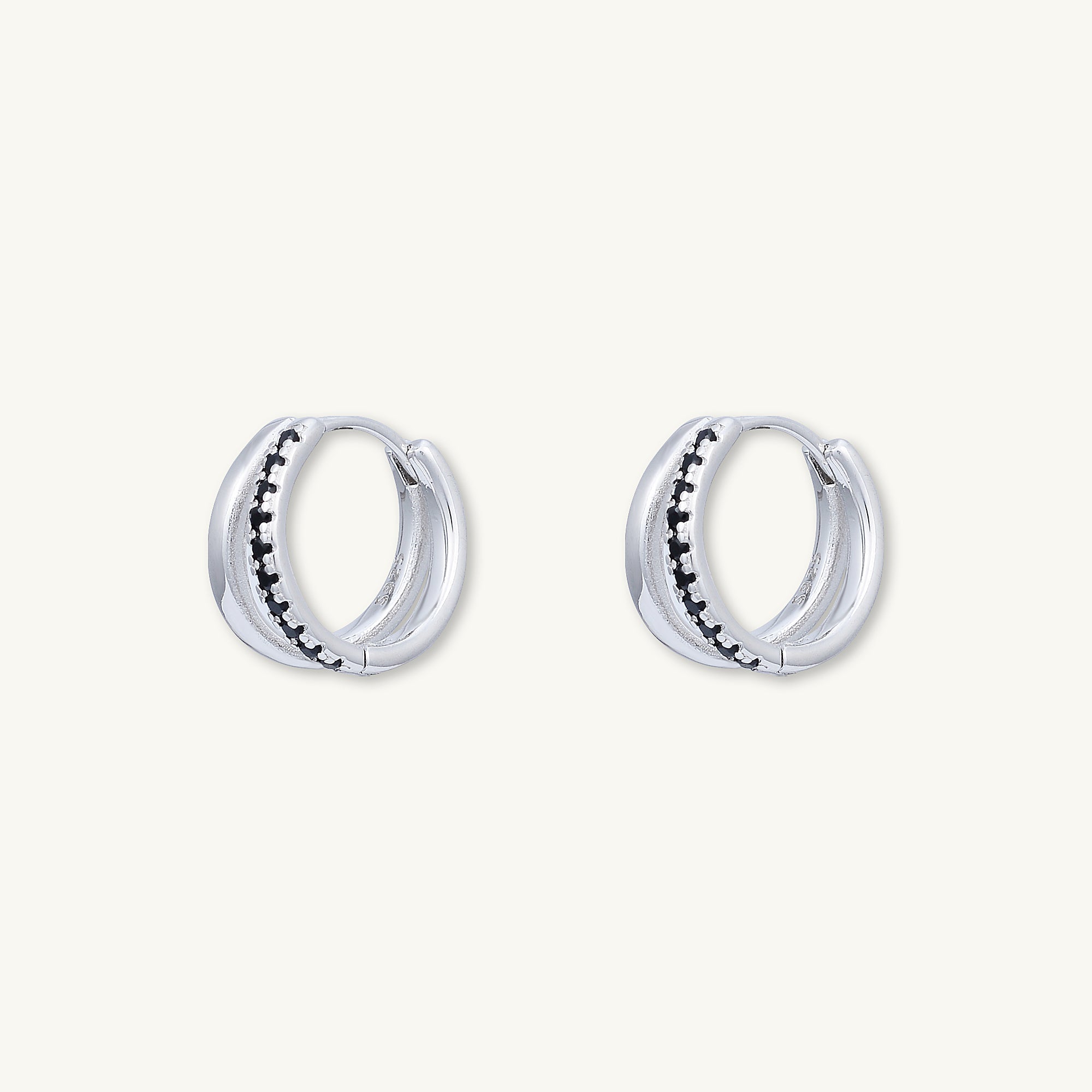Black Double Zirconia Huggie Hoop Earrings - Camile & Stone