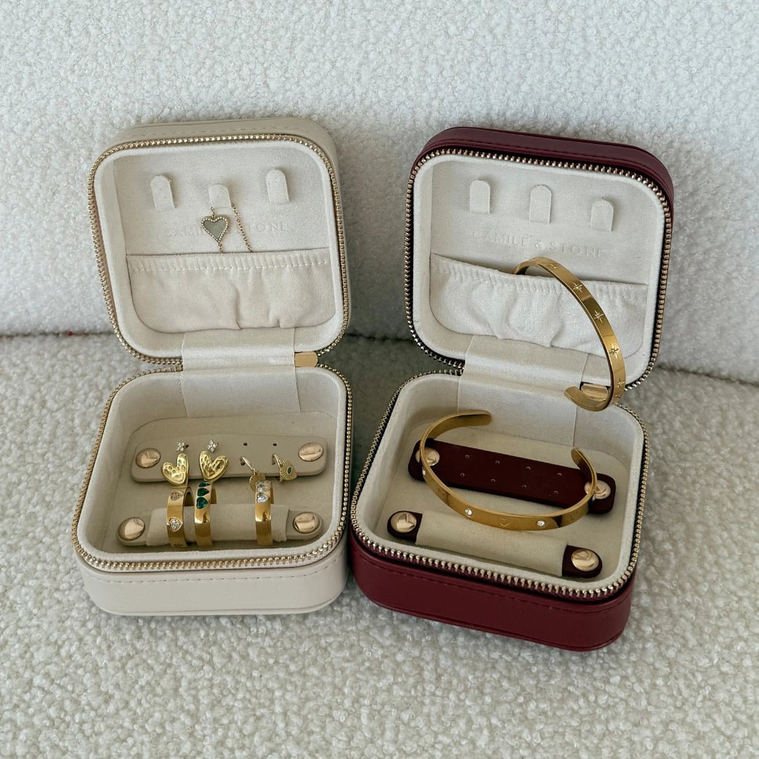 Black Leather Jewellery Travel Case Box - Camile & Stone