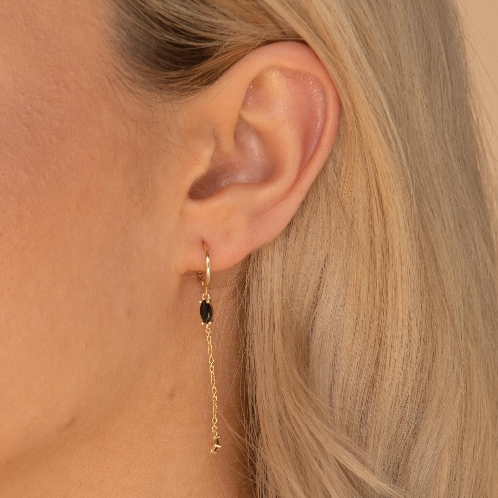Black Marquise Sapphire Drop Huggie Earrings - Camile & Stone
