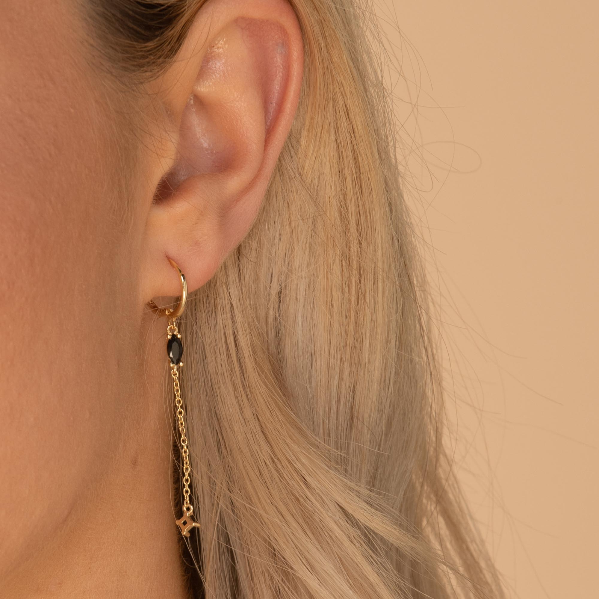 Black Marquise Sapphire Drop Huggie Earrings - Camile & Stone