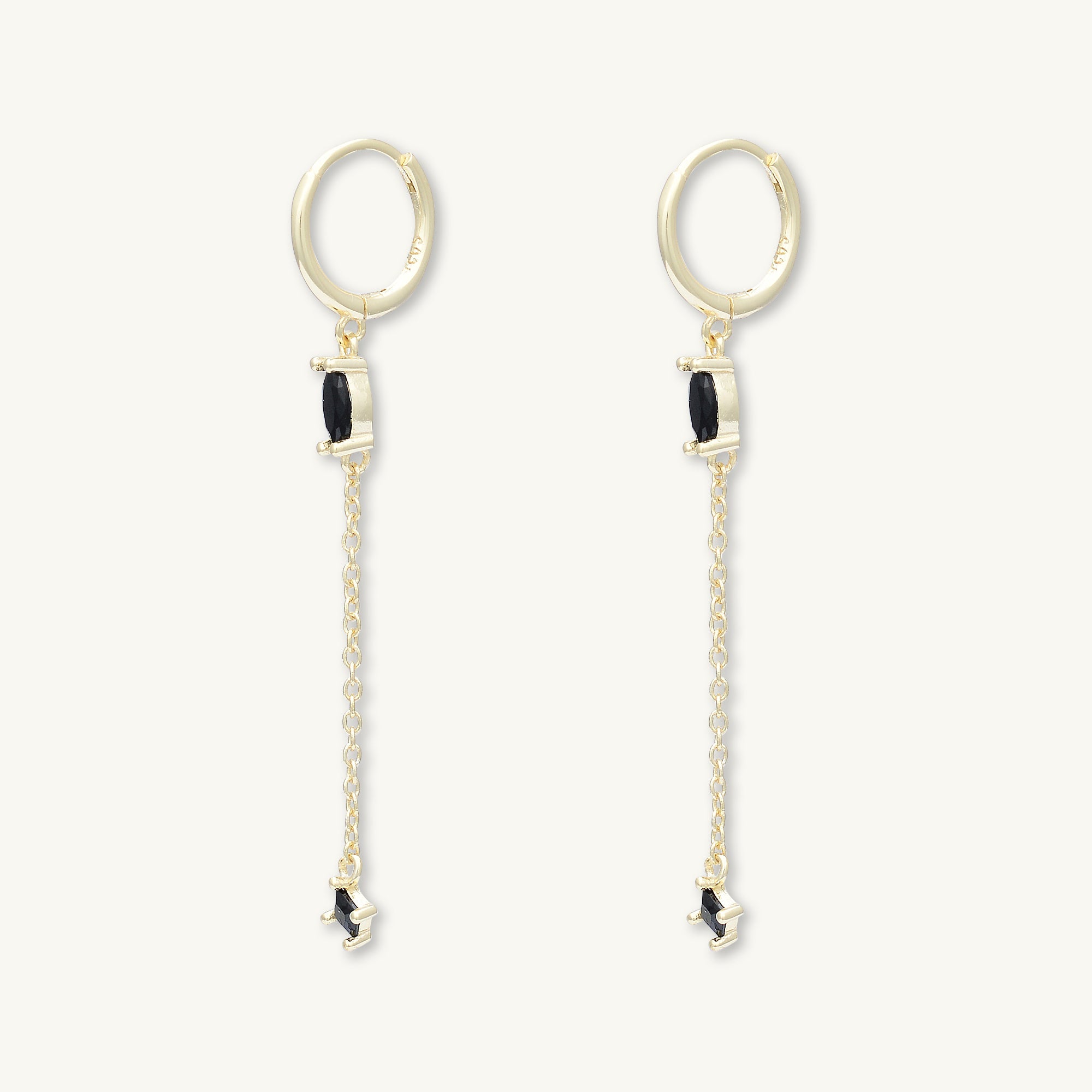 Black Marquise Sapphire Drop Huggie Earrings - Camile & Stone