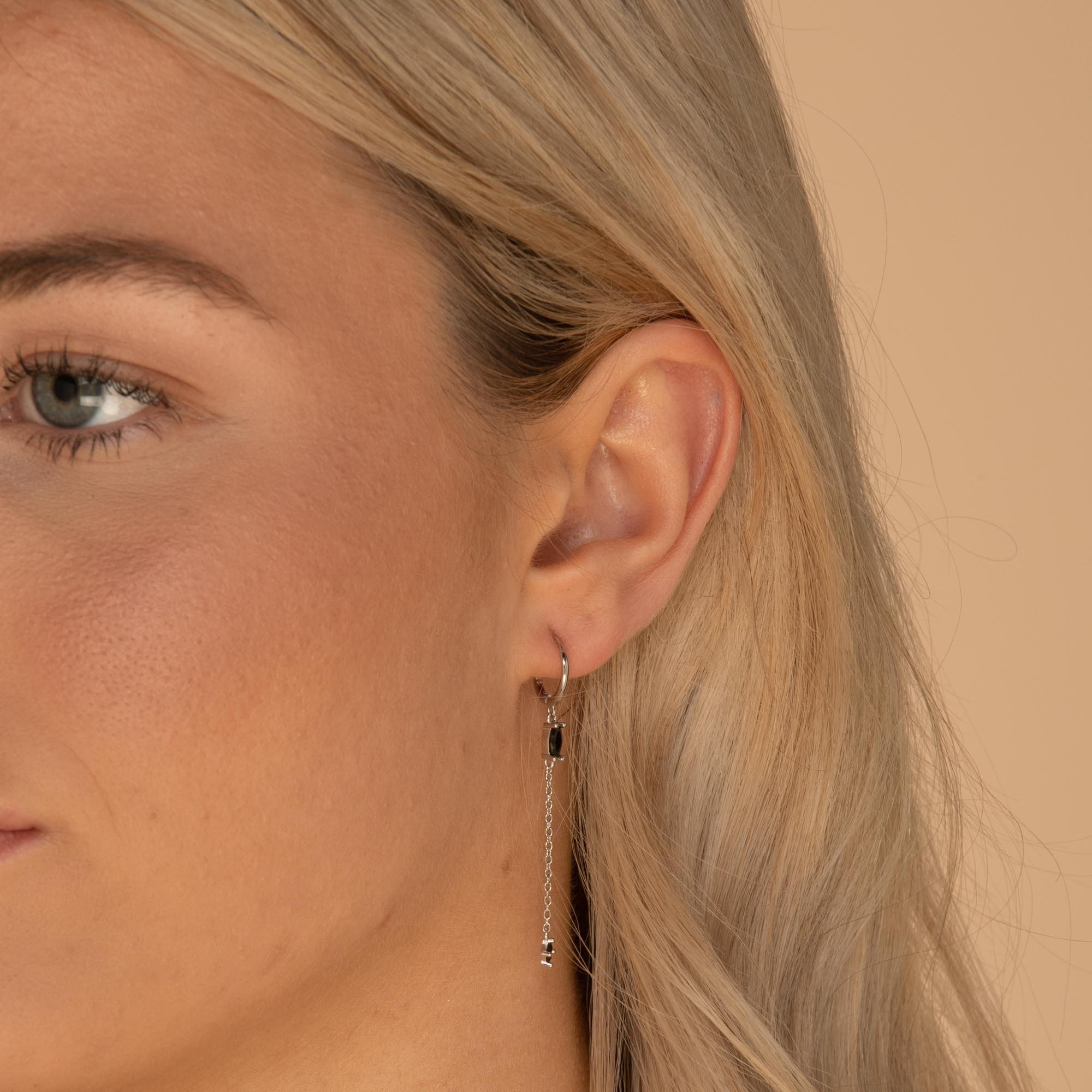 Black Marquise Sapphire Drop Huggie Earrings - Camile & Stone