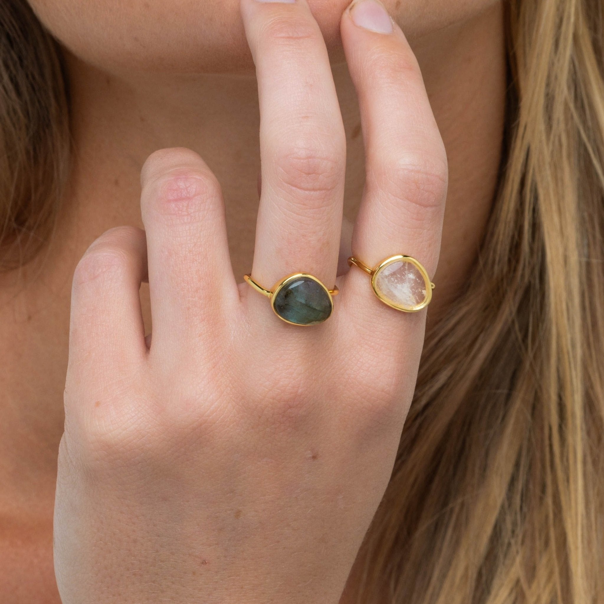 Black Moonstone Oval Statement Open Ring - Camile & Stone