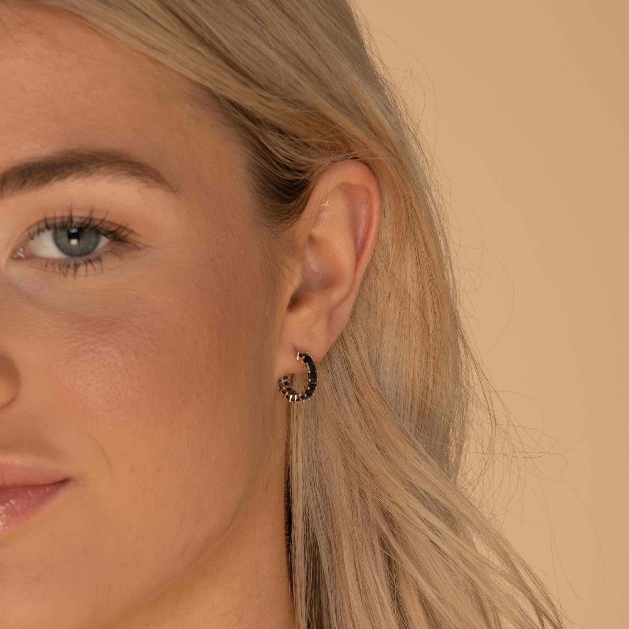 Black Statement Zirconia Huggie Hoop Earrings - Camile & Stone