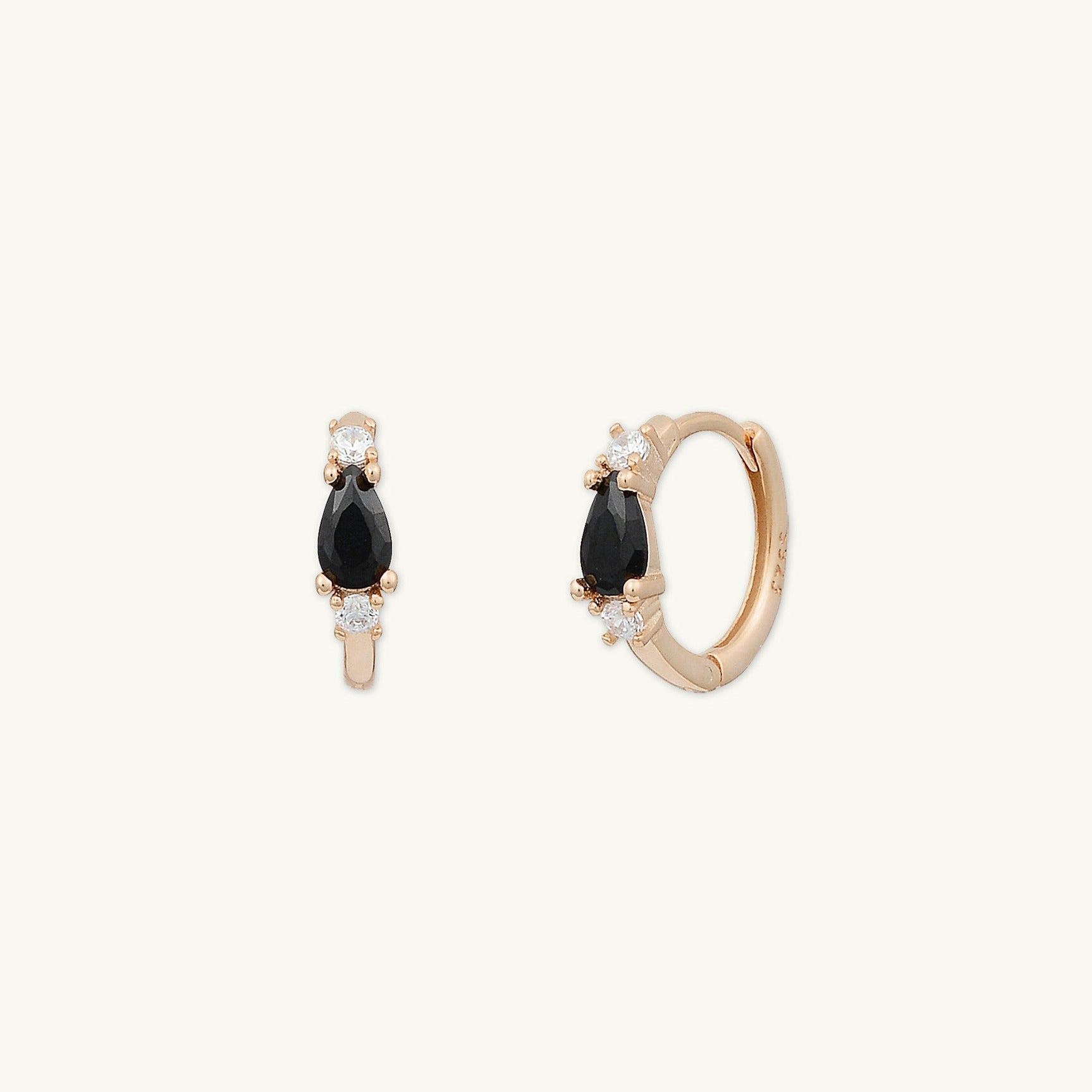 Black Teardrop Sapphire Huggie Earrings - Camile & Stone