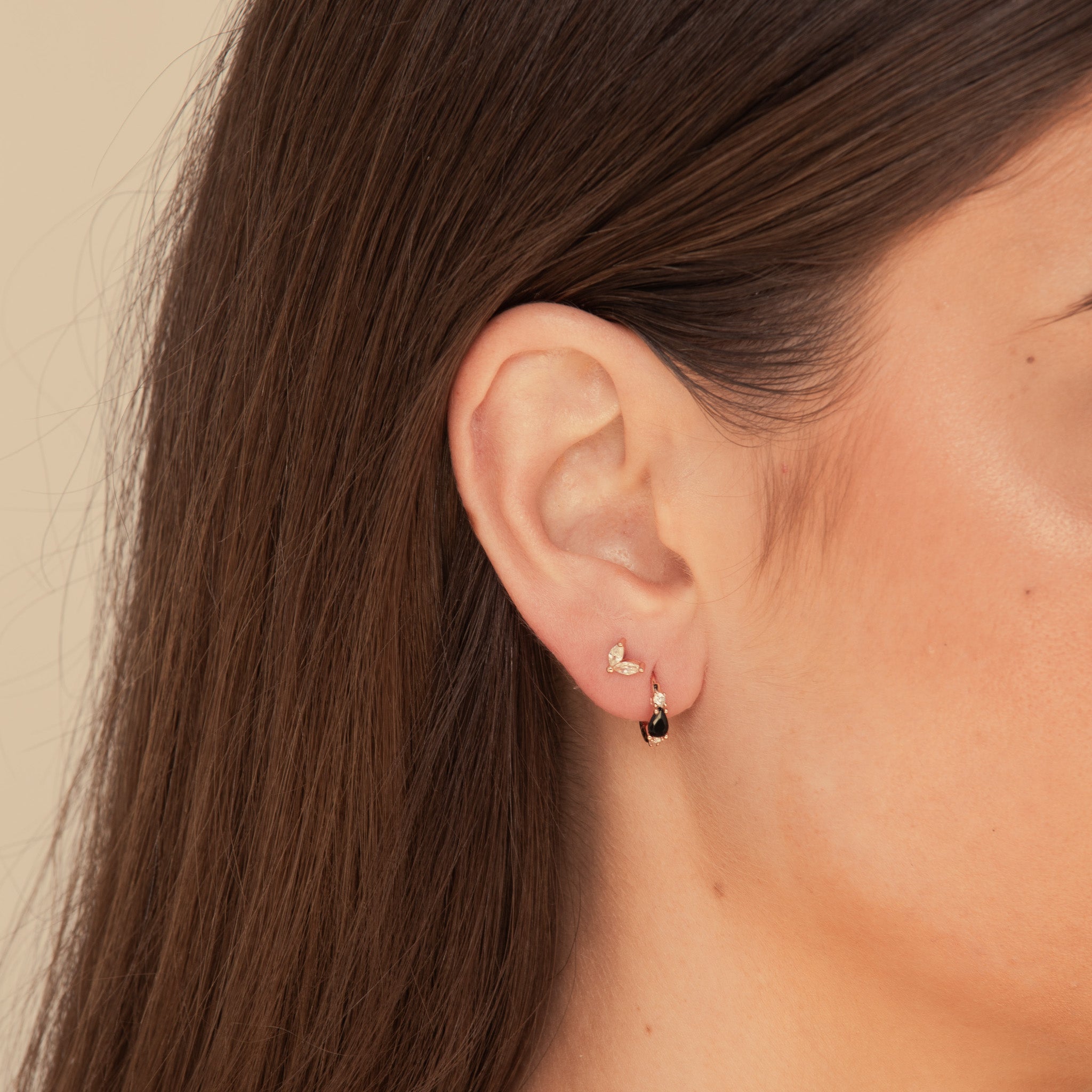 Black Teardrop Sapphire Huggie Earrings - Camile & Stone