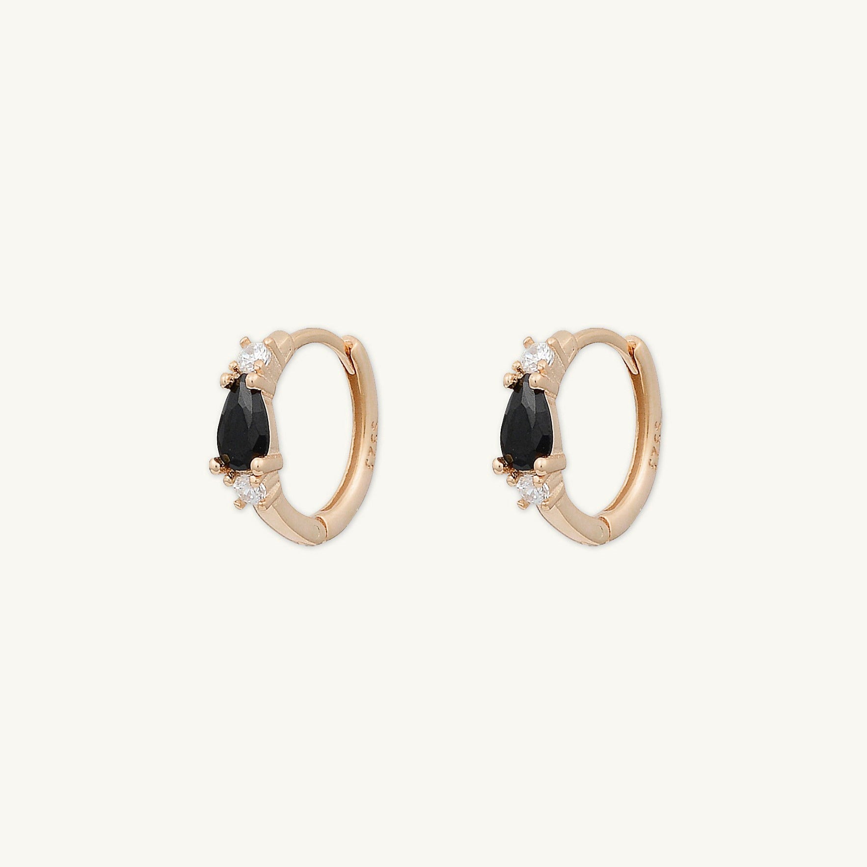 Black Teardrop Sapphire Huggie Earrings - Camile & Stone