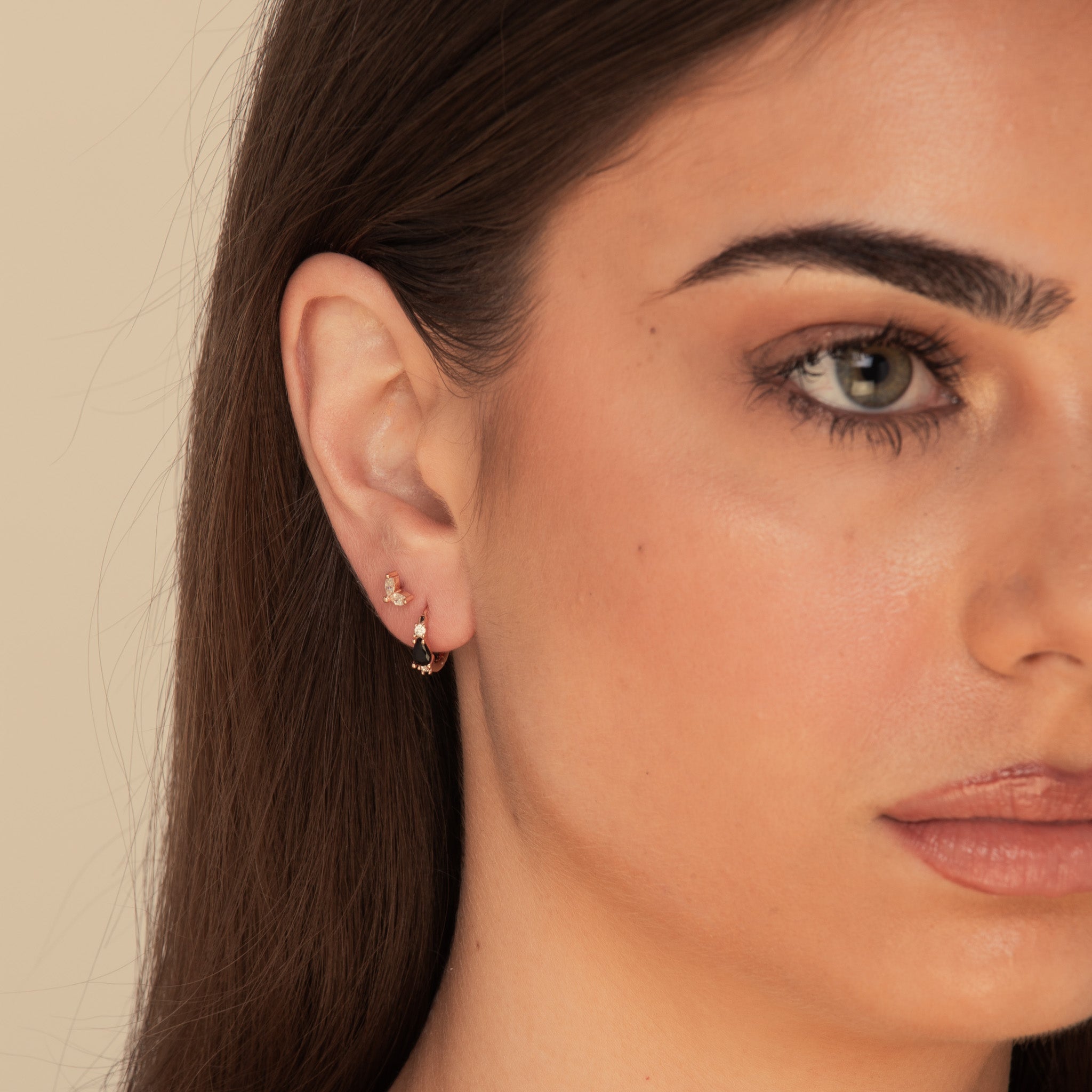 Black Teardrop Sapphire Huggie Earrings - Camile & Stone