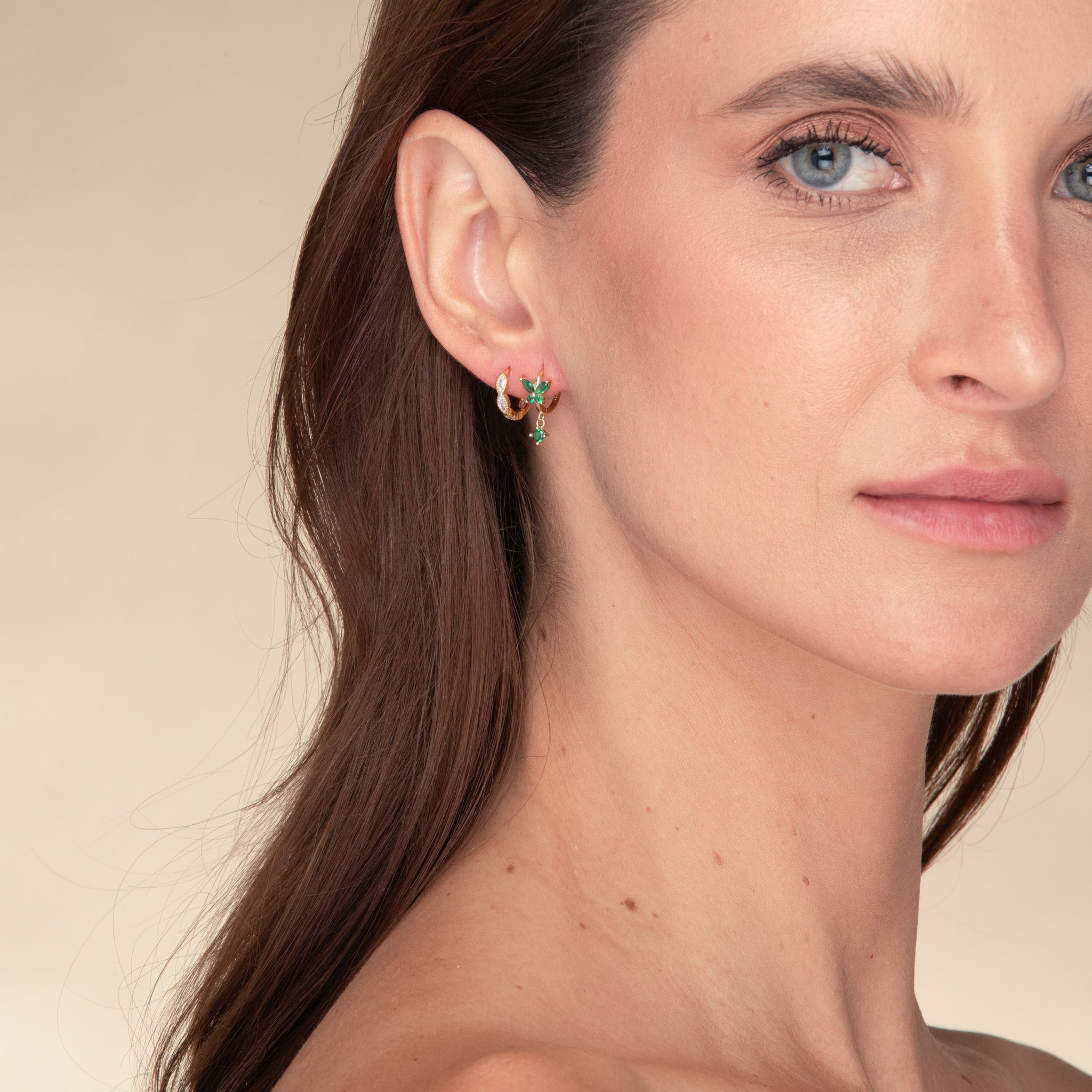 Butterfly Emerald Drop Huggie Earrings - Camile & Stone