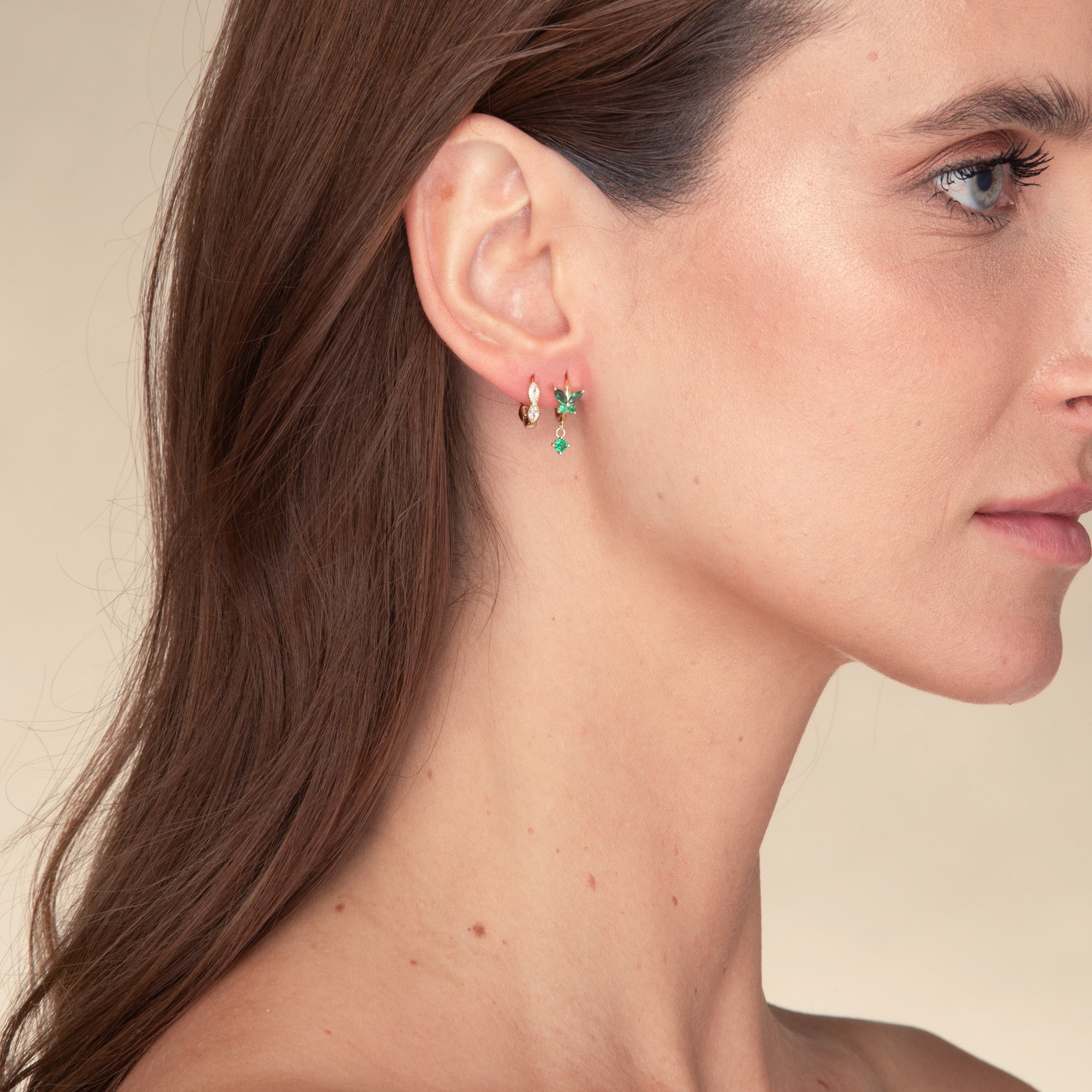Butterfly Emerald Drop Huggie Earrings - Camile & Stone