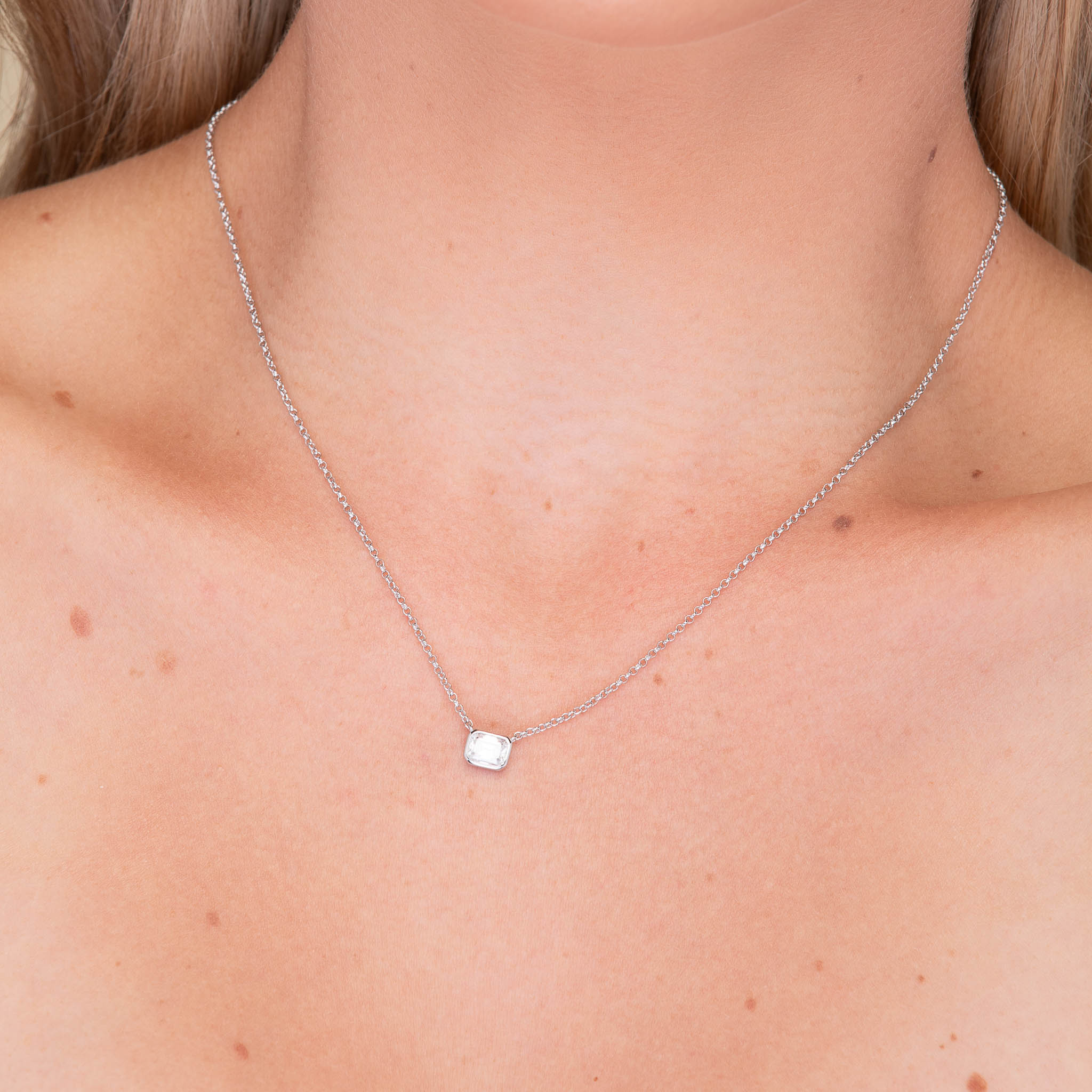 Classic Emerald Bezel Moissanite Necklace 1 Carat - Camile & Stone