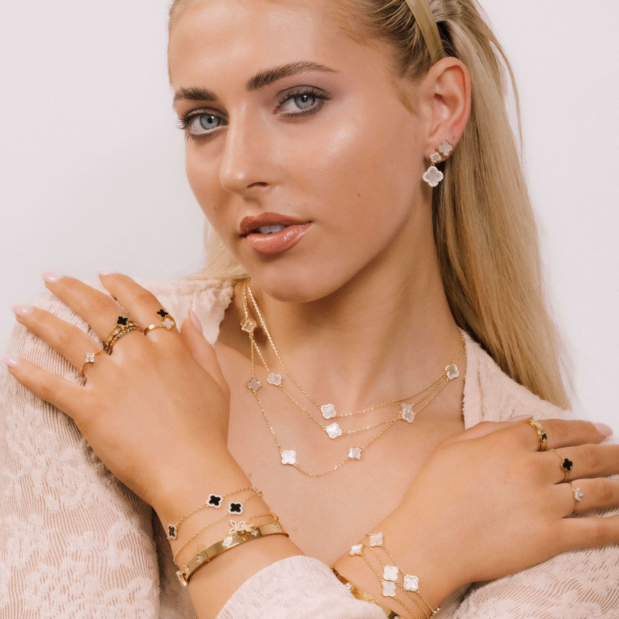 Clover Mother Of Pearl Huggie Earrings - Camile & Stone