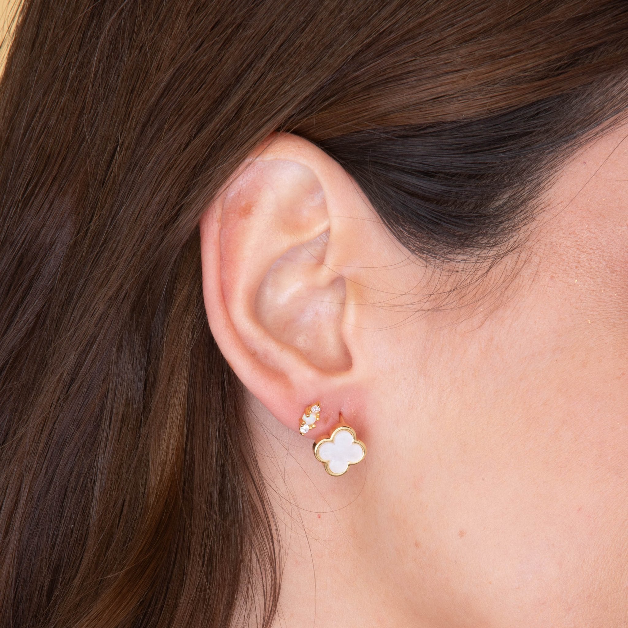 Clover Mother Of Pearl Huggie Earrings - Camile & Stone