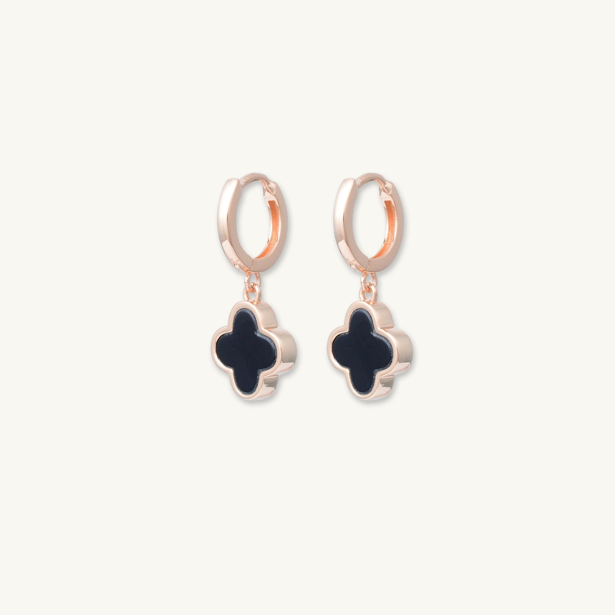 Clover Onyx Huggie Earrings - Camile & Stone