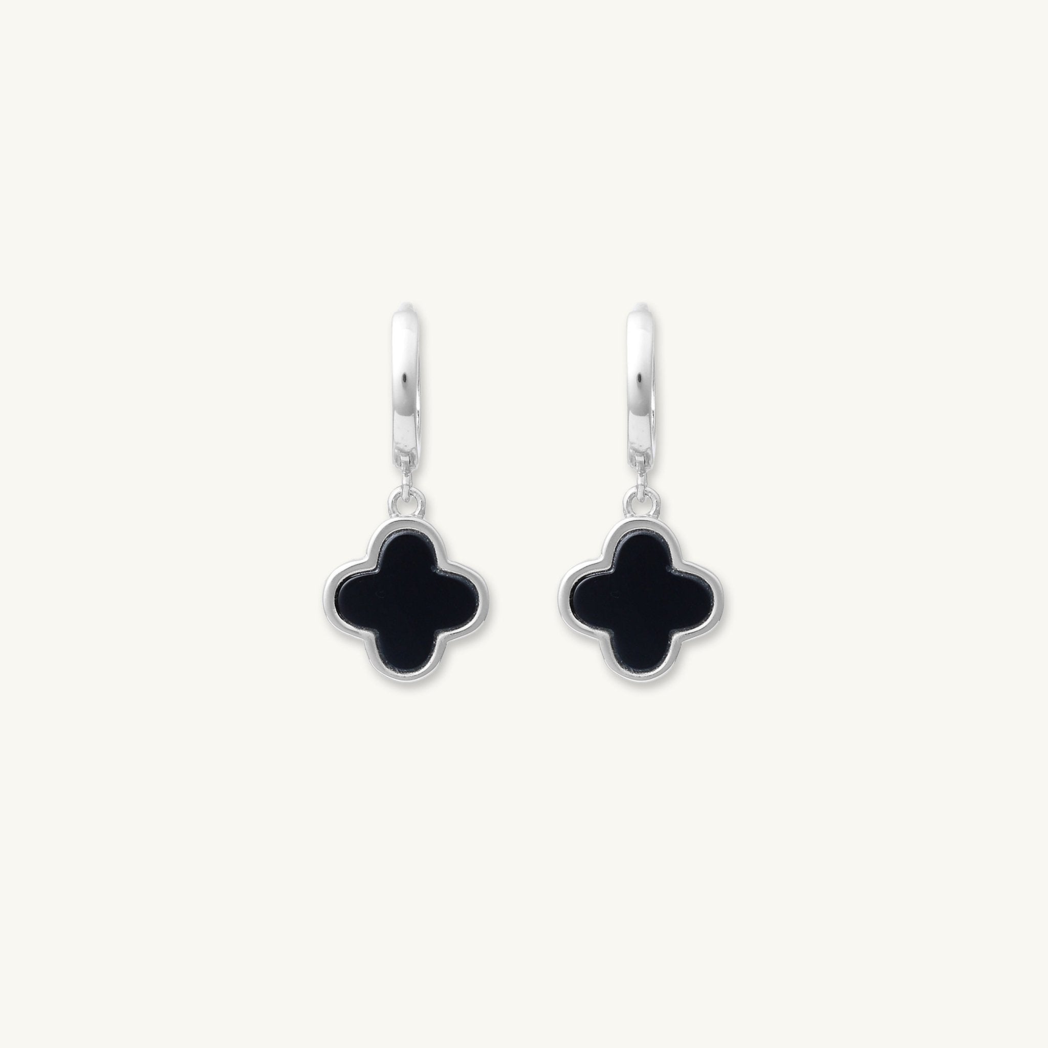 Clover Onyx Huggie Earrings - Camile & Stone