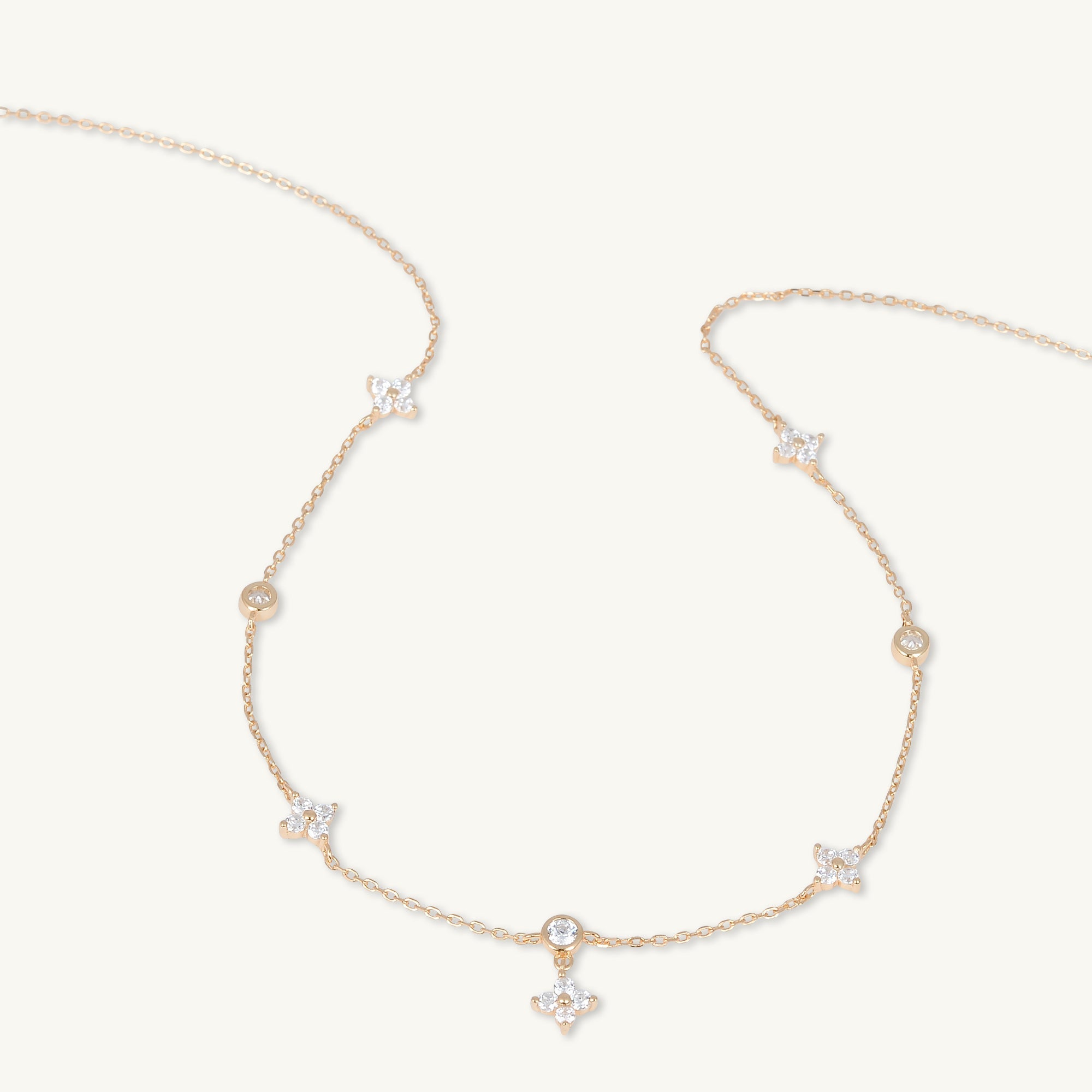 Clover Station Zirconia Chain Necklace - Camile & Stone