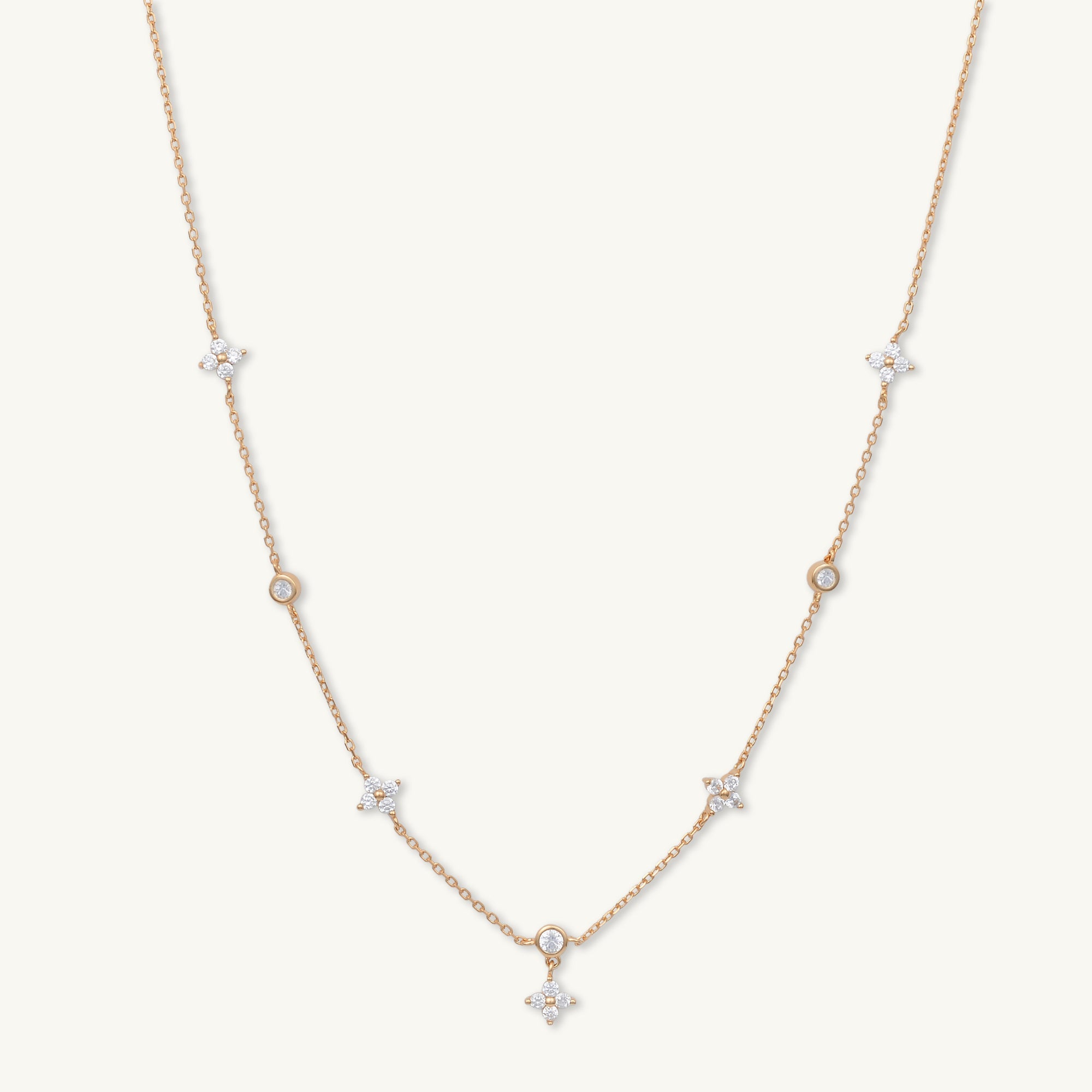 Clover Station Zirconia Chain Necklace - Camile & Stone