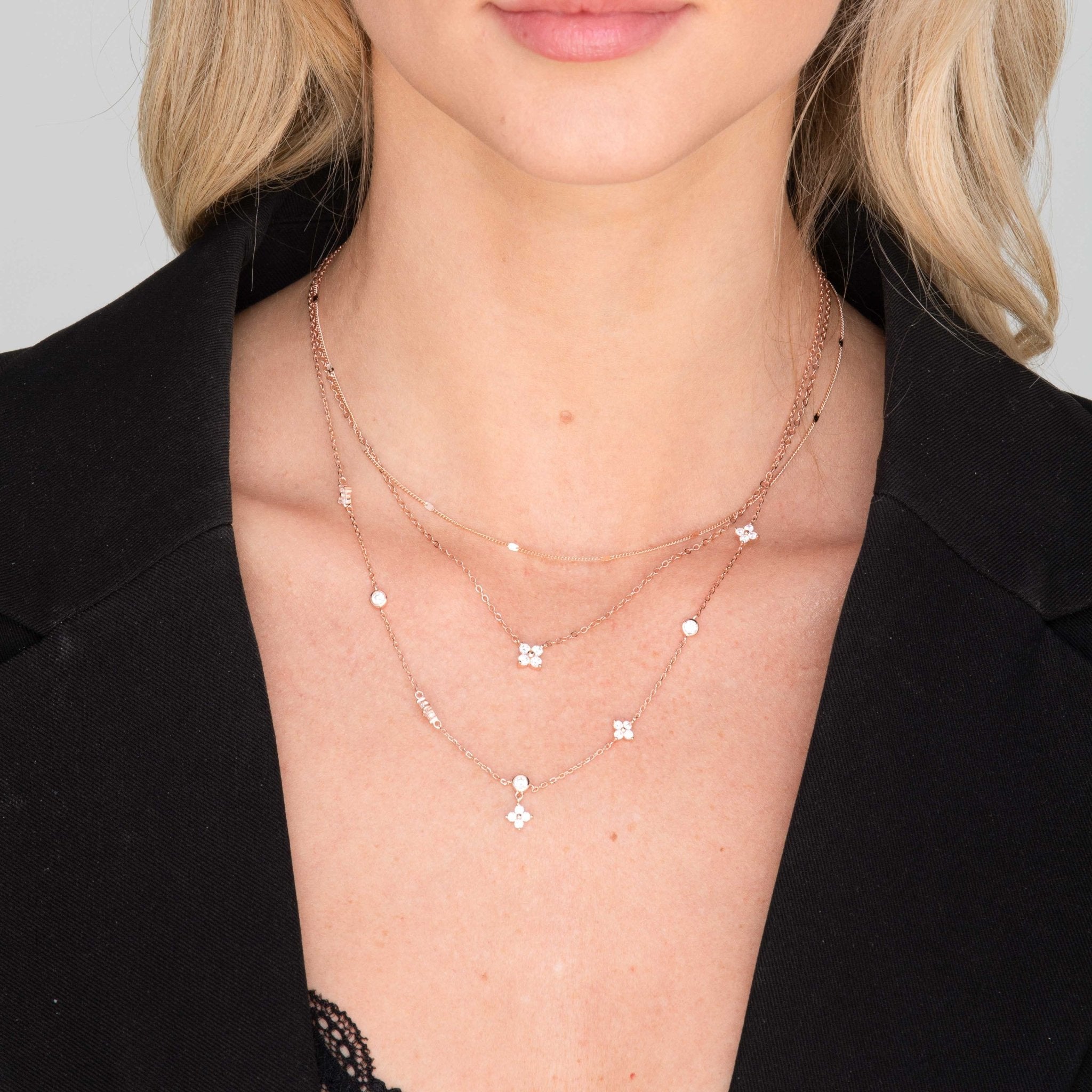 Clover Station Zirconia Chain Necklace - Camile & Stone
