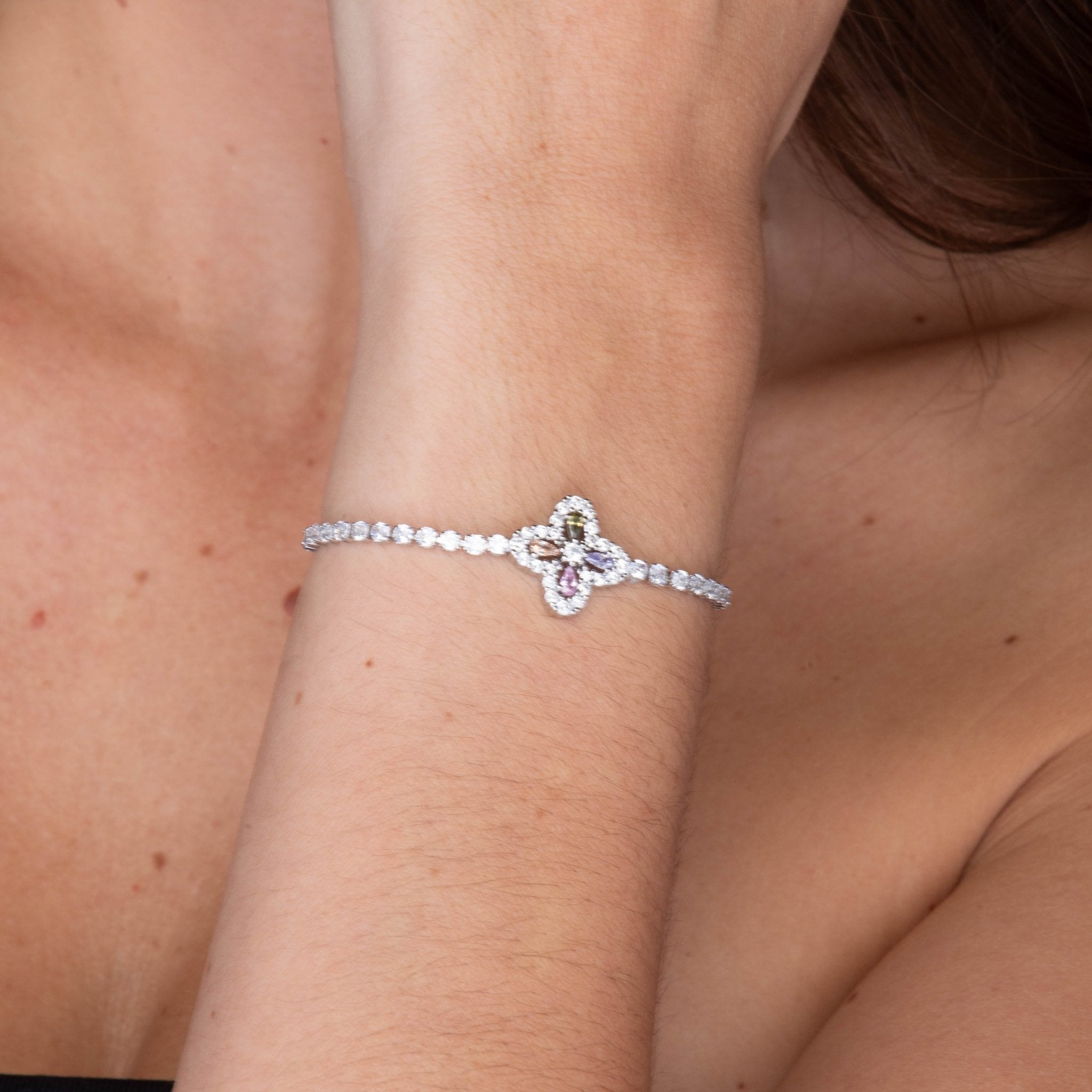 Clover Tennis Pink Zirconia Chain Bracelet - Camile & Stone