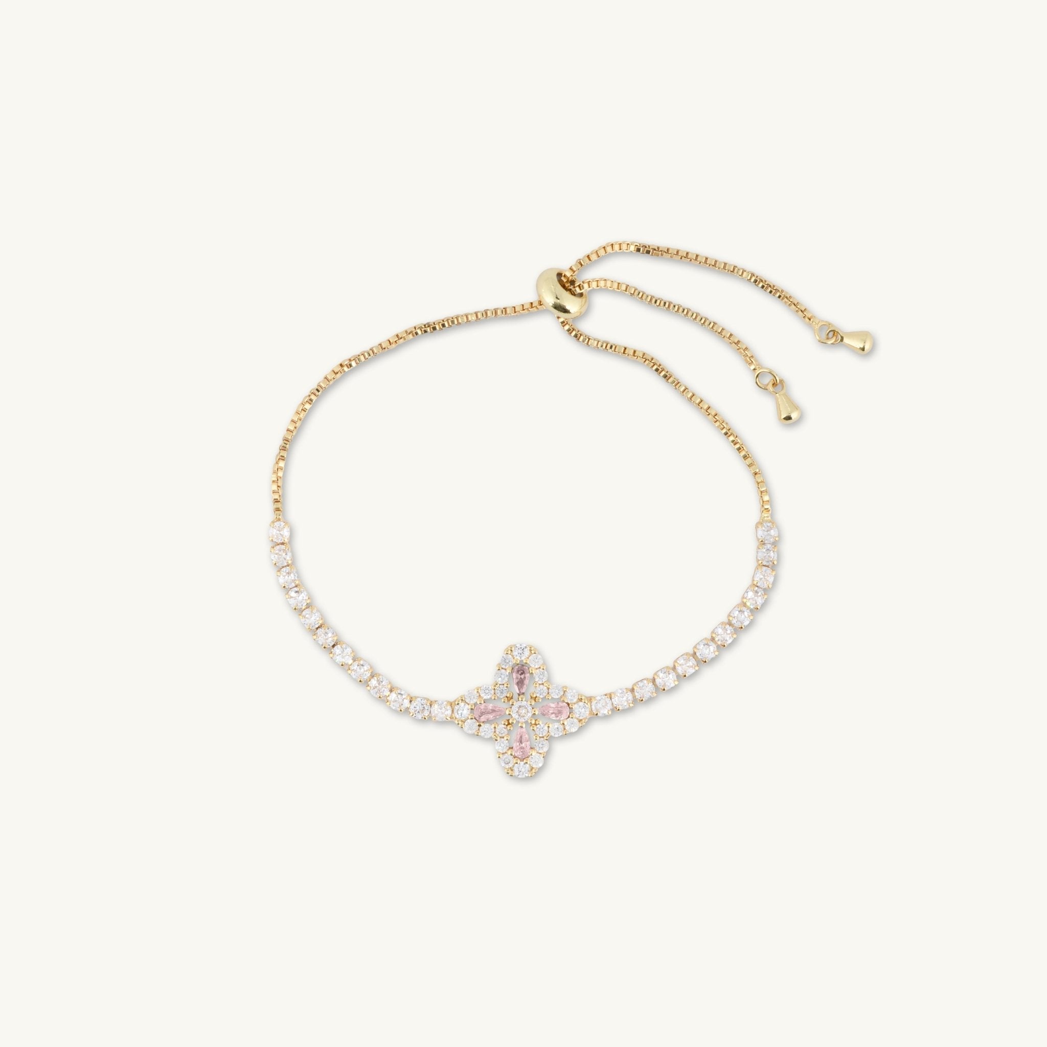 Clover Tennis Pink Zirconia Chain Bracelet - Camile & Stone