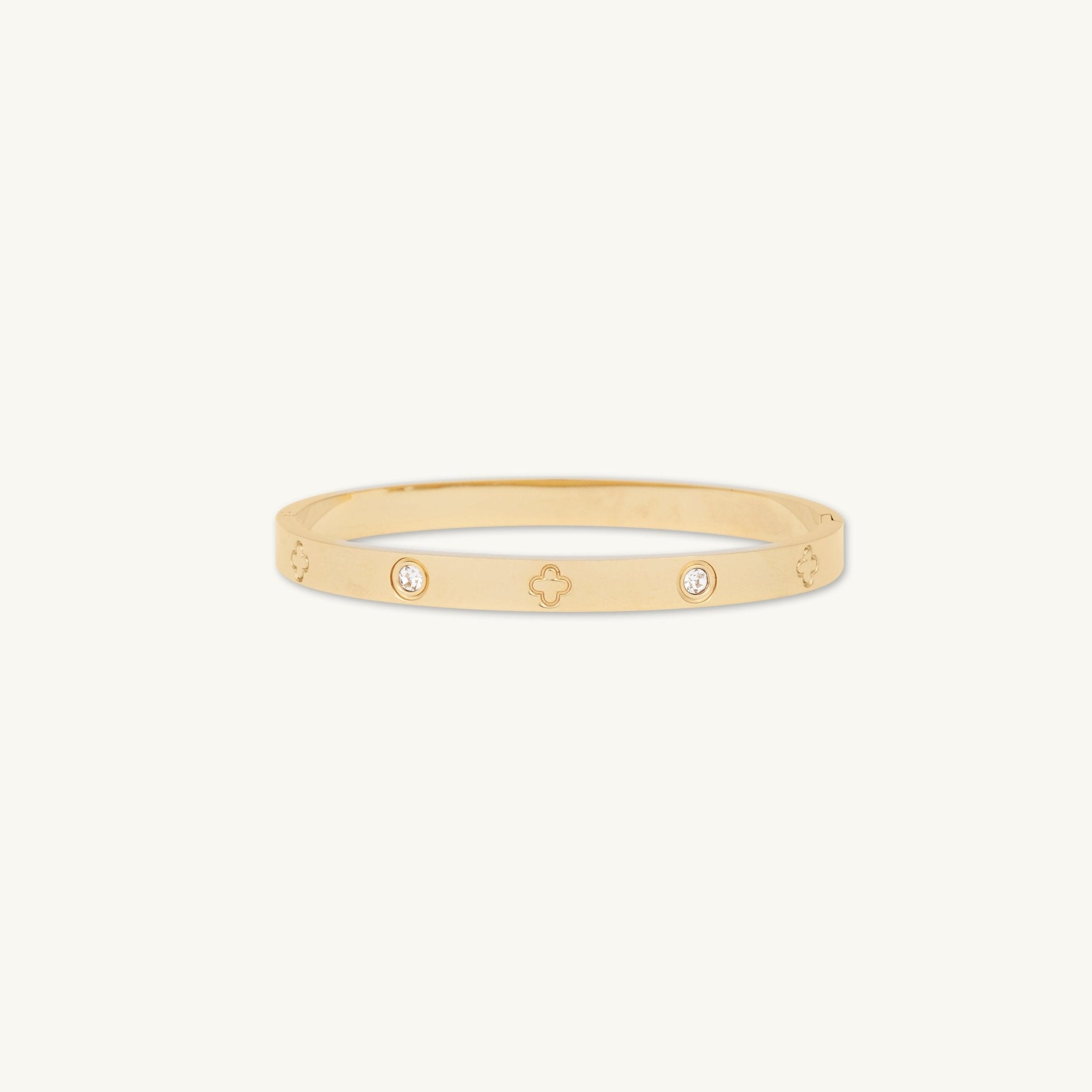 Clover Zirconia Hinged Bangle Bracelet - Camile & Stone