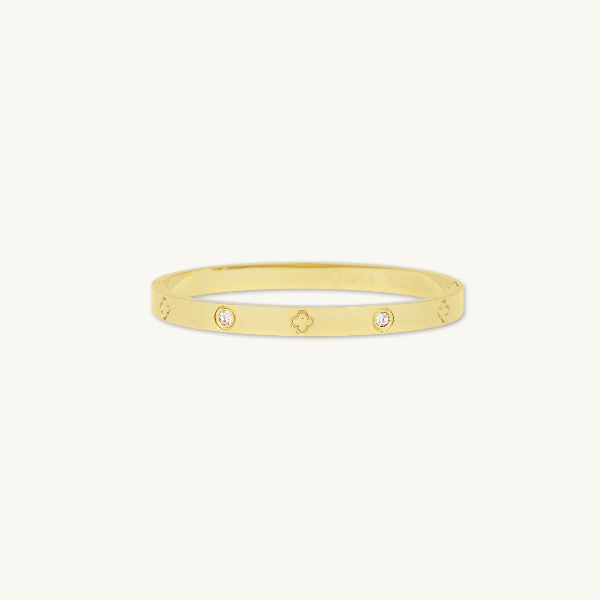 Clover Zirconia Hinged Bangle Bracelet - Camile & Stone