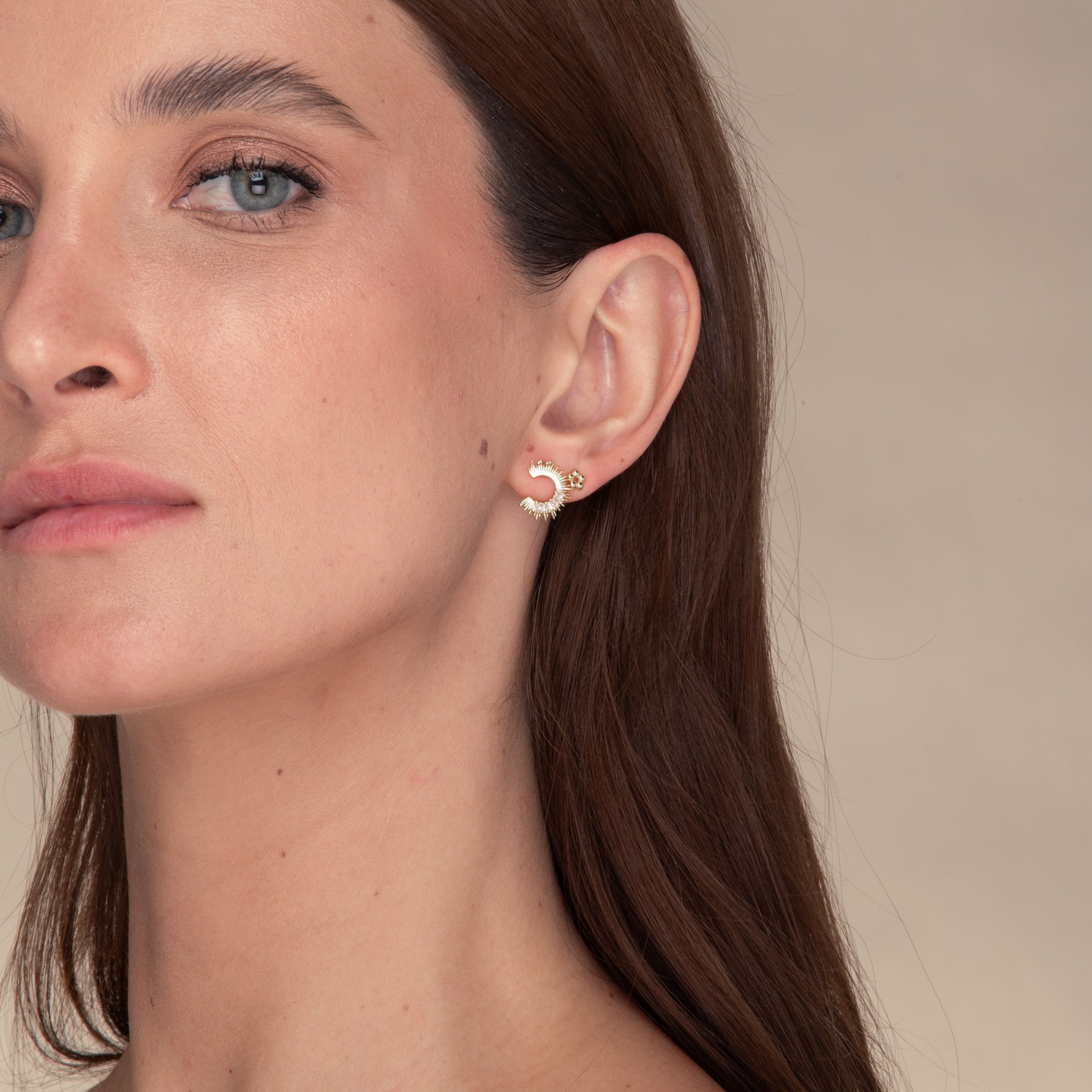 Crescent Moon Zirconia C Stud Earrings - Camile & Stone