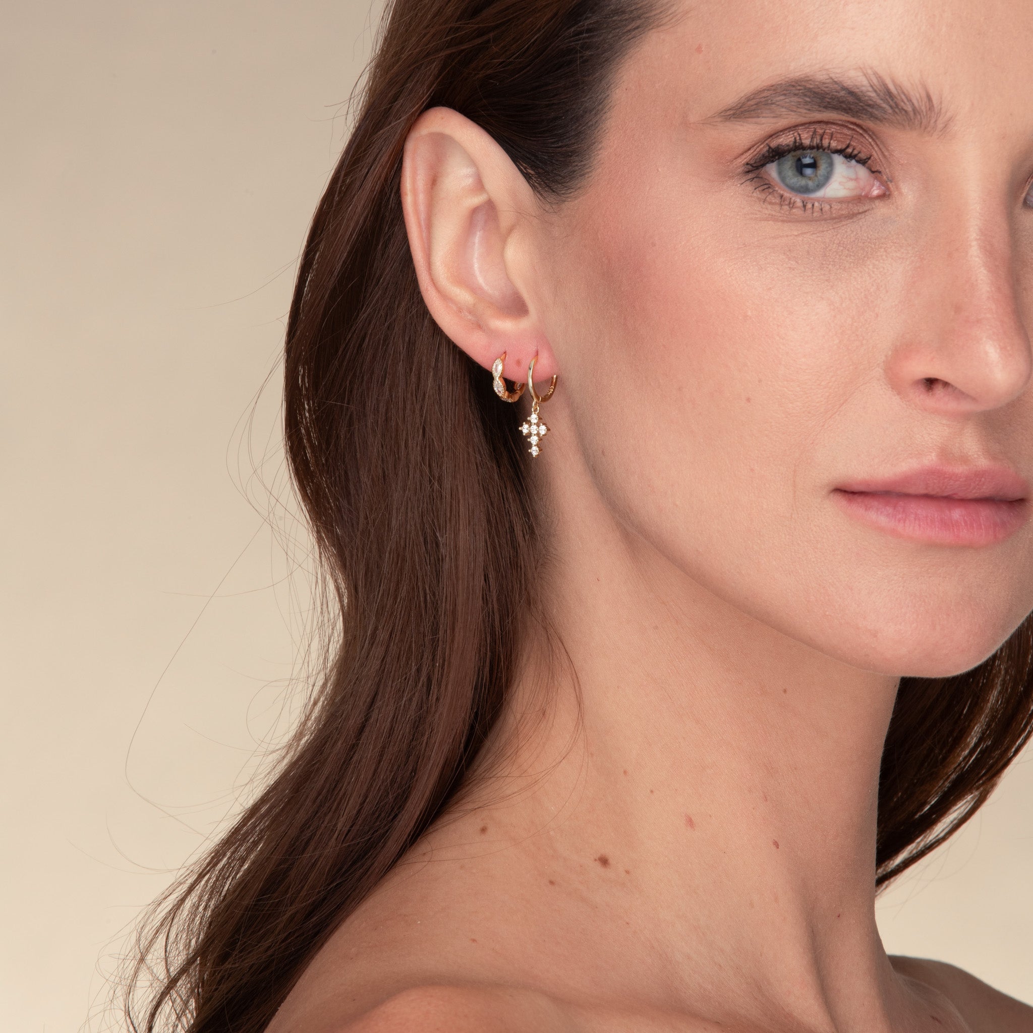 Cross Zirconia Huggie Earrings - Camile & Stone