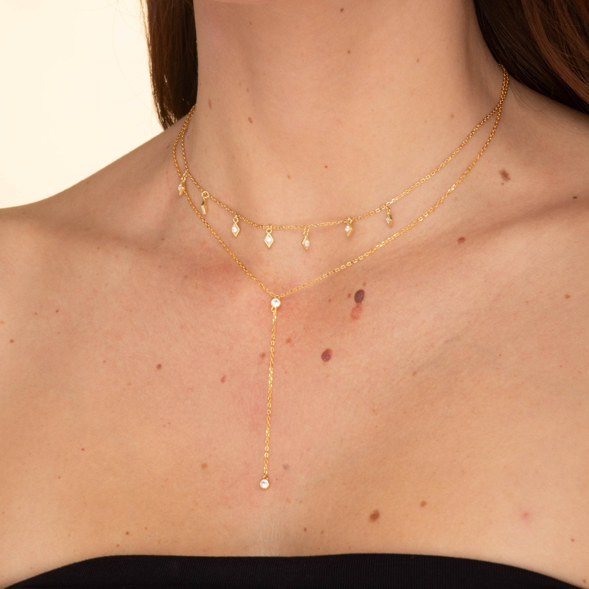 Double Bezel Drop Chain Y Necklace - Camile & Stone