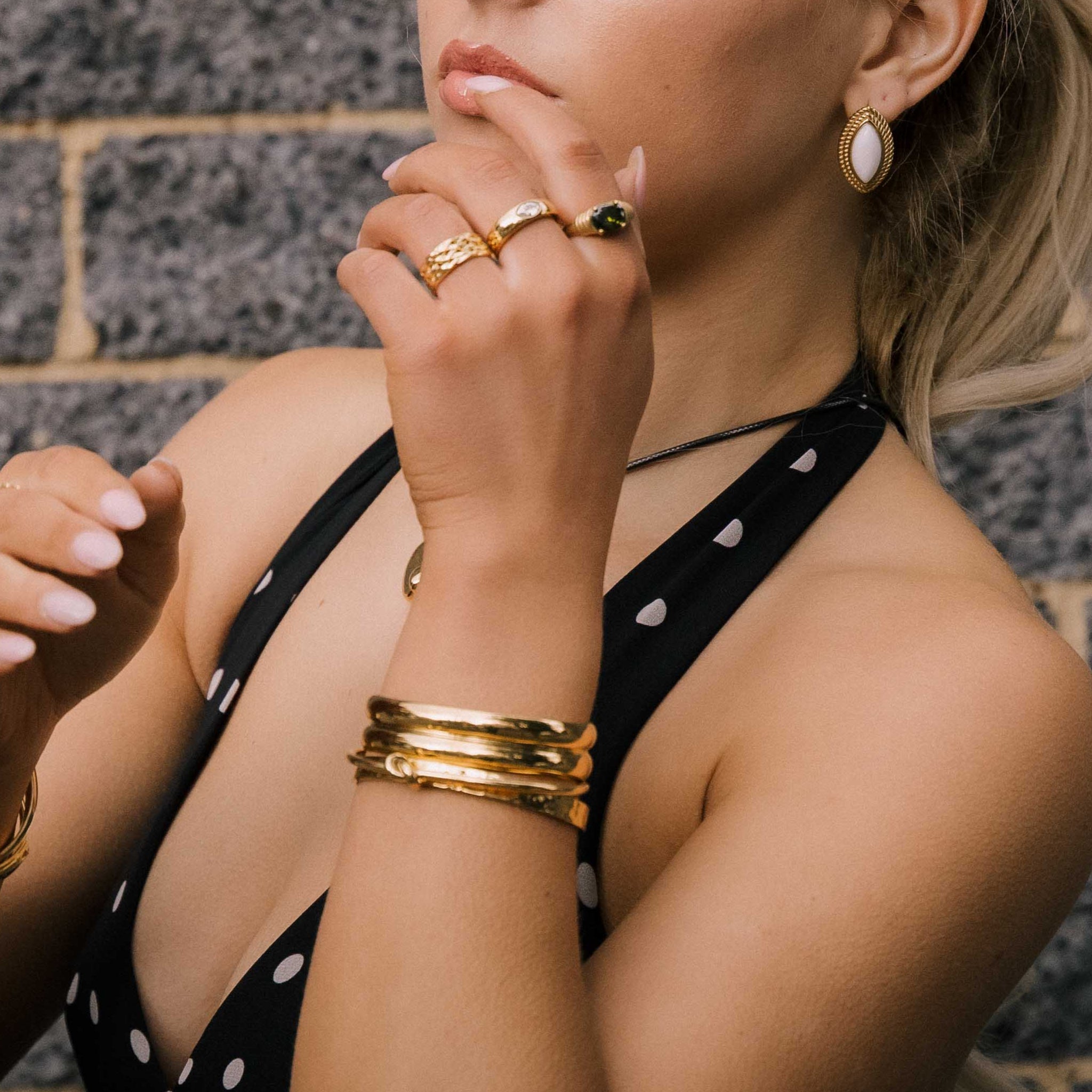 Double Dome Statement Open Cuff Bangle - Camile & Stone