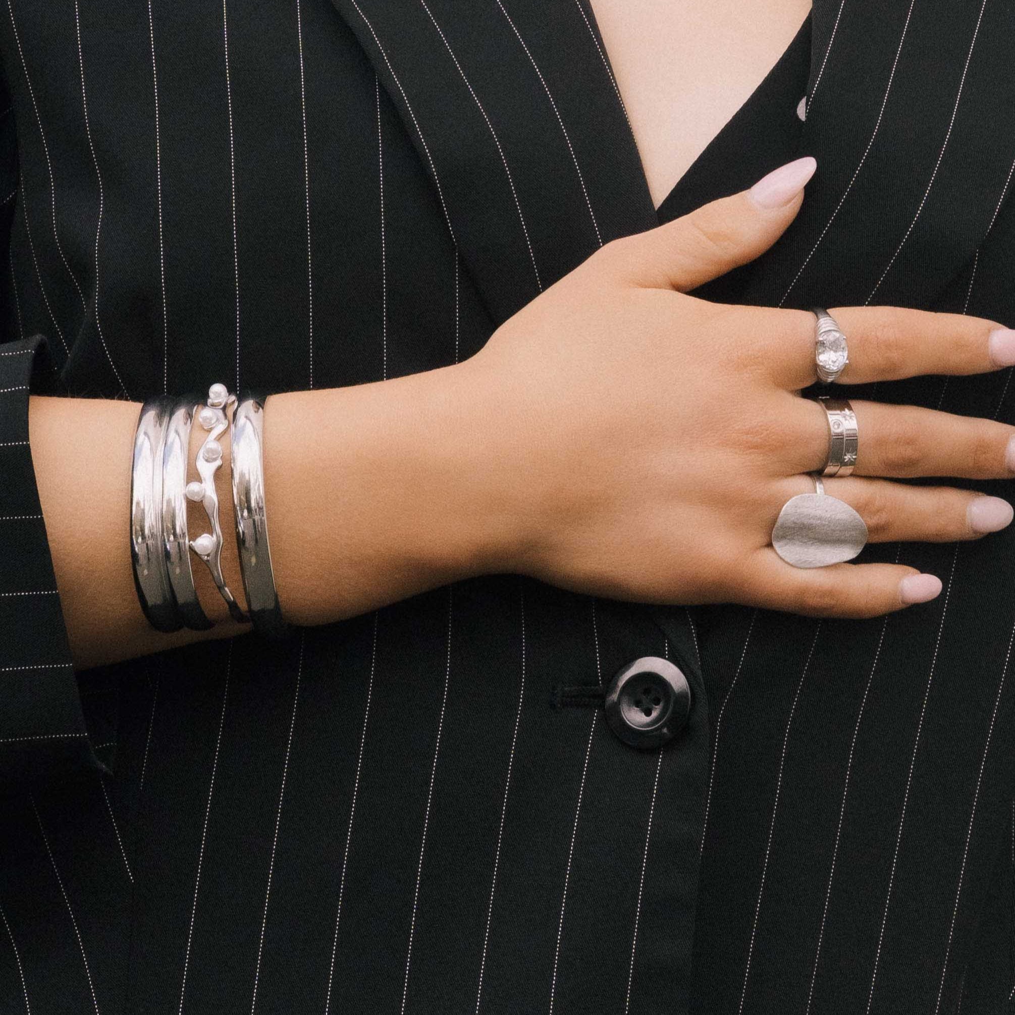 Double Dome Statement Open Cuff Bangle - Camile & Stone