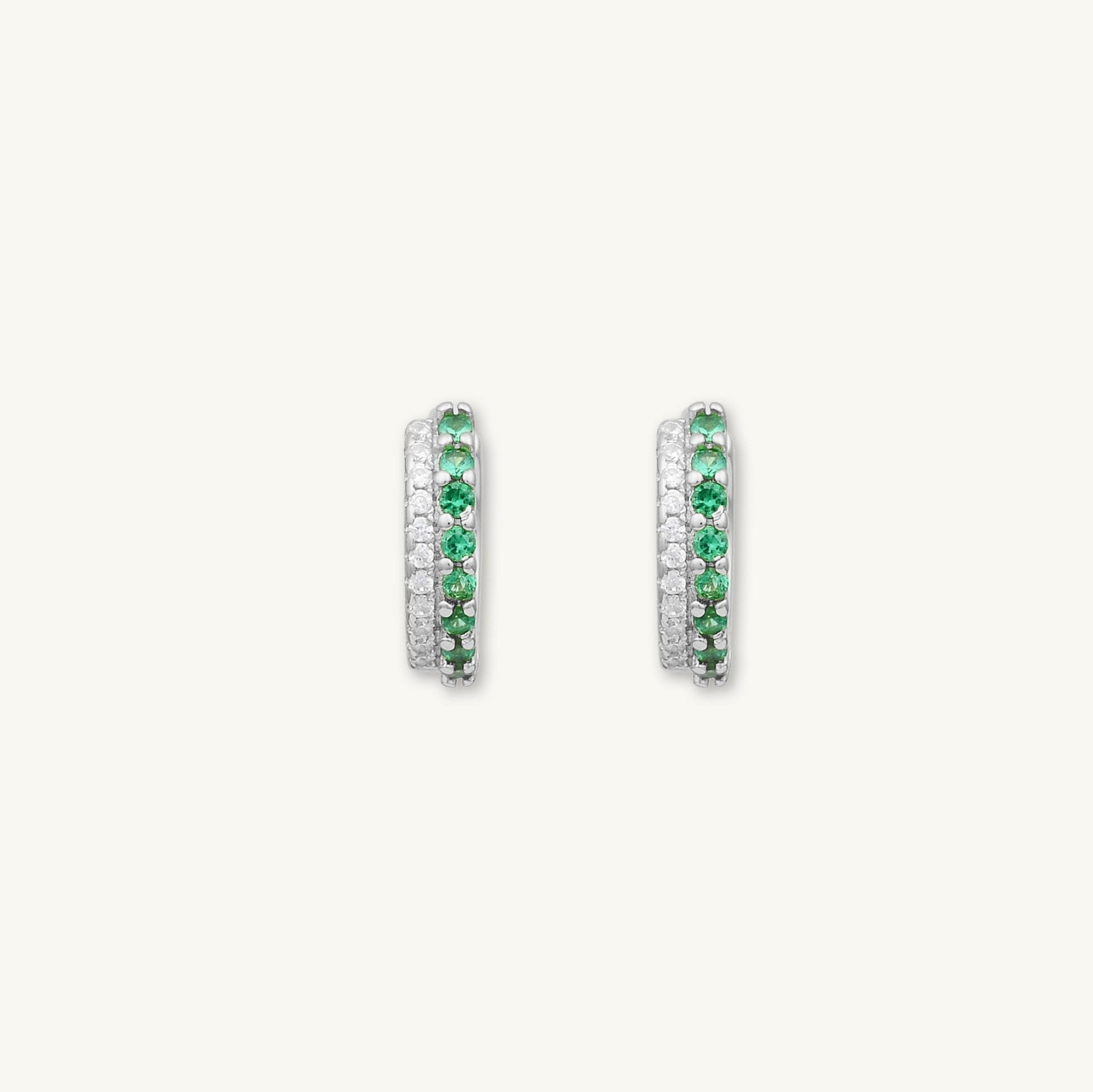 Double Emerald Pave Huggie Hoop Earrings - Camile & Stone