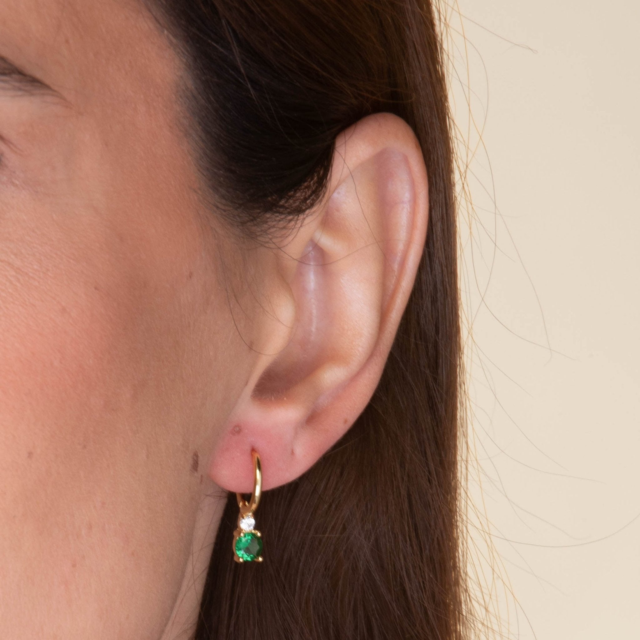 Double Emerald Solitaire Huggie Earrings - Camile & Stone