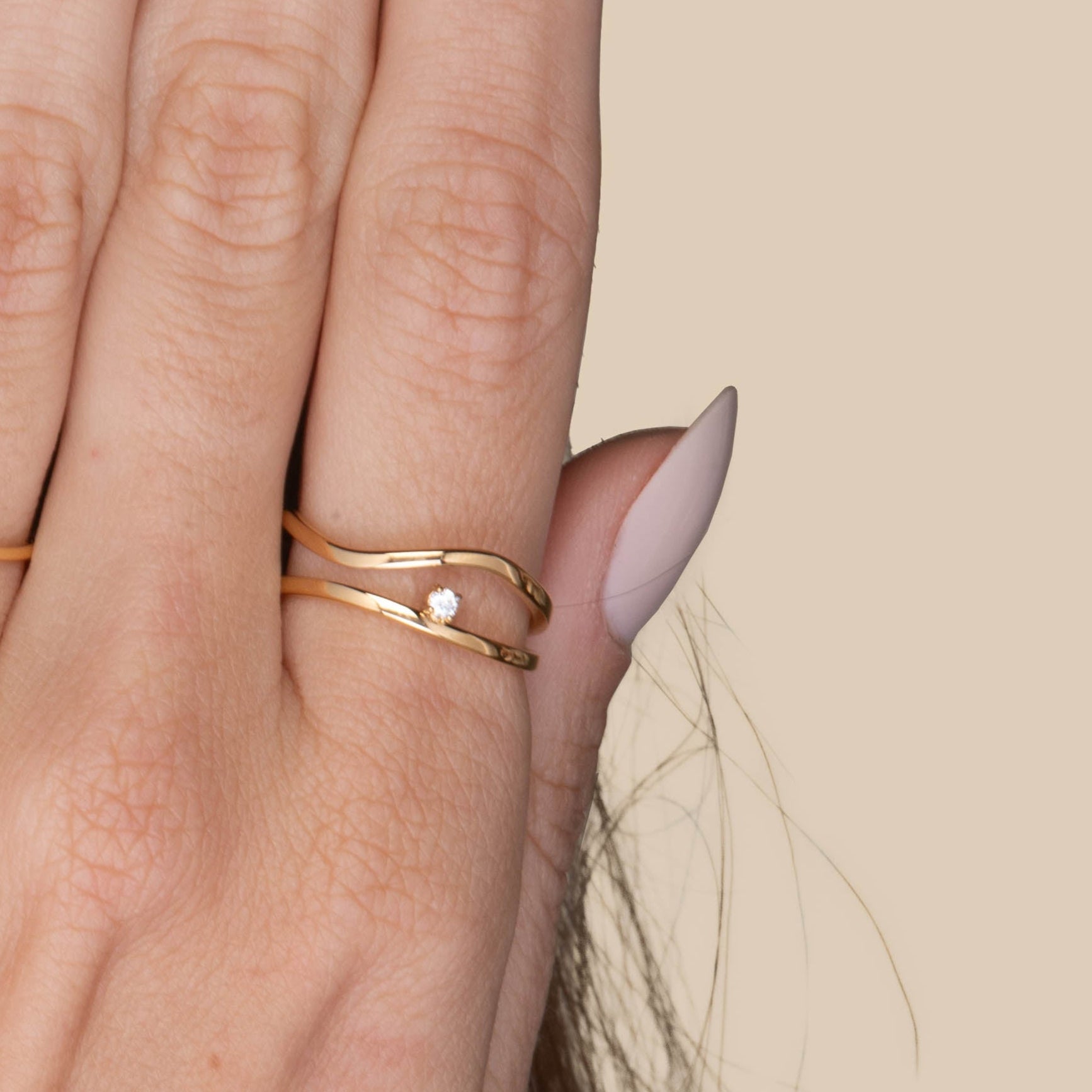 Double Wave Solitaire Ring - Camile & Stone