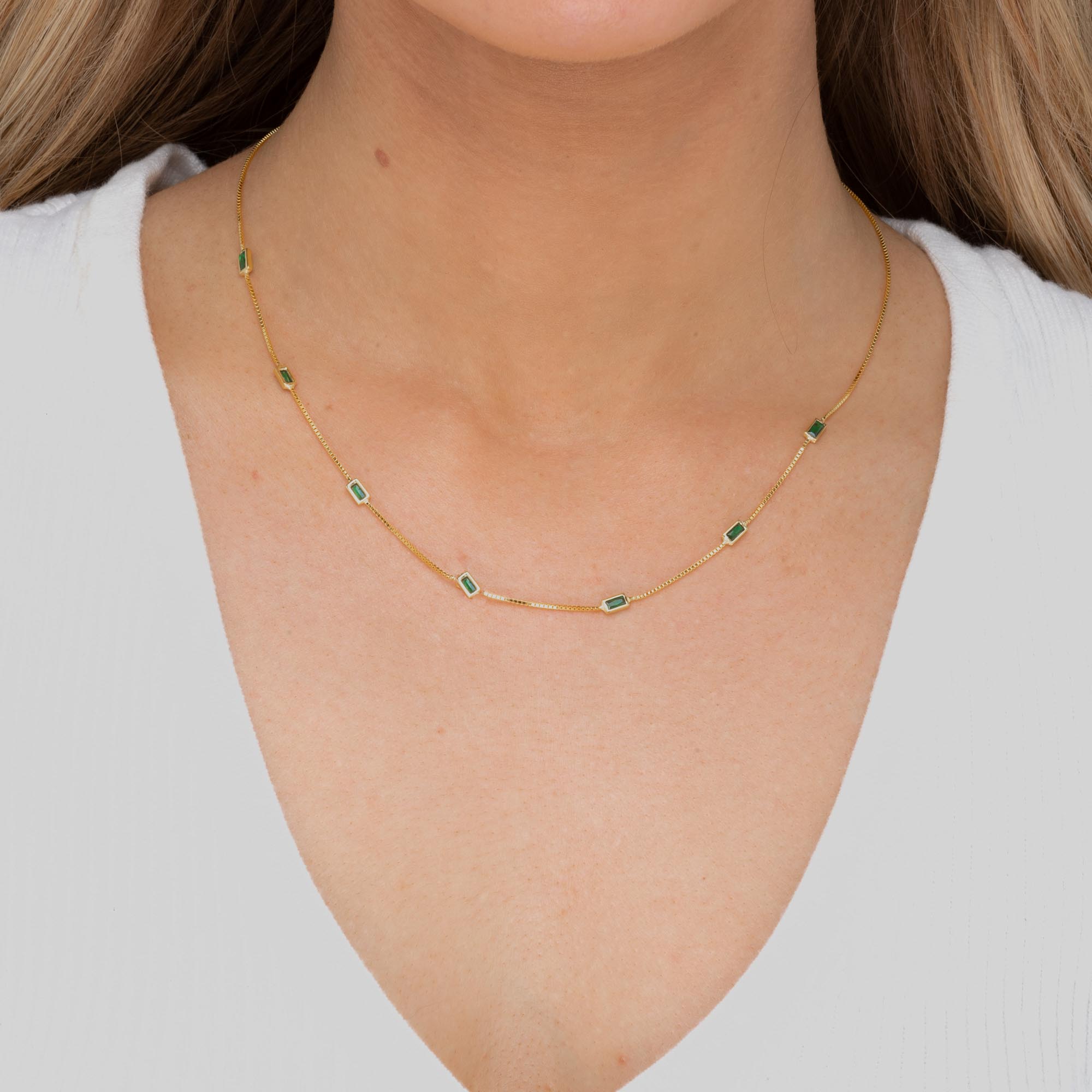 Emerald Baguette Station Necklace - Camile & Stone