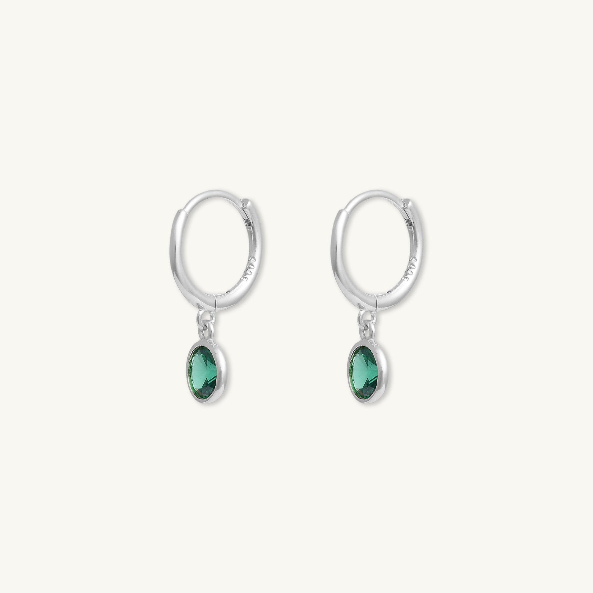 Emerald Circle Dangle Huggie Earrings - Camile & Stone
